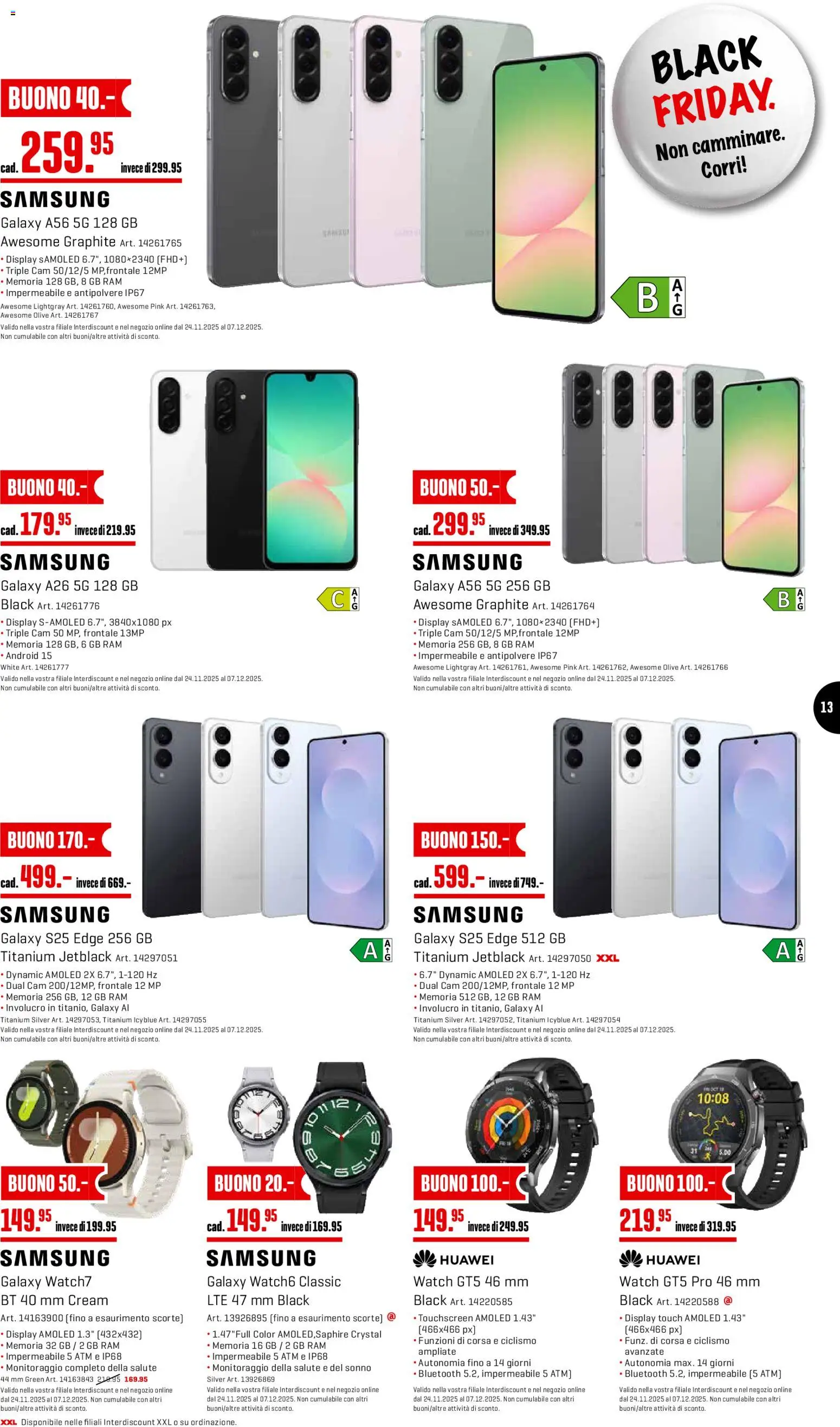 Interdiscount Black Friday IT – gültig ab 24.11.2025 | Seite: 13 | Produkte: Samsung, Huawei