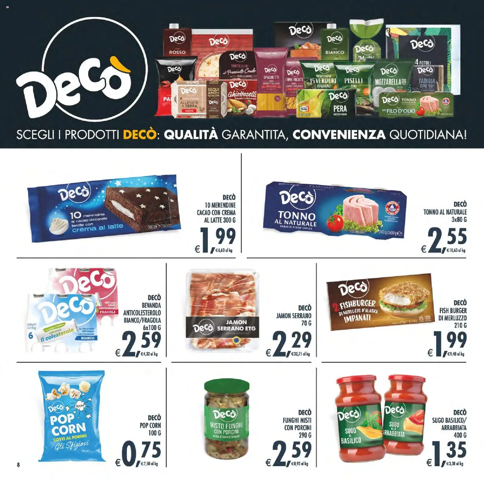 Volantino Decò del 07.04.2026 | Pagina: 8 | Prodotti: Latte, Pinne, Tonno, Cacao