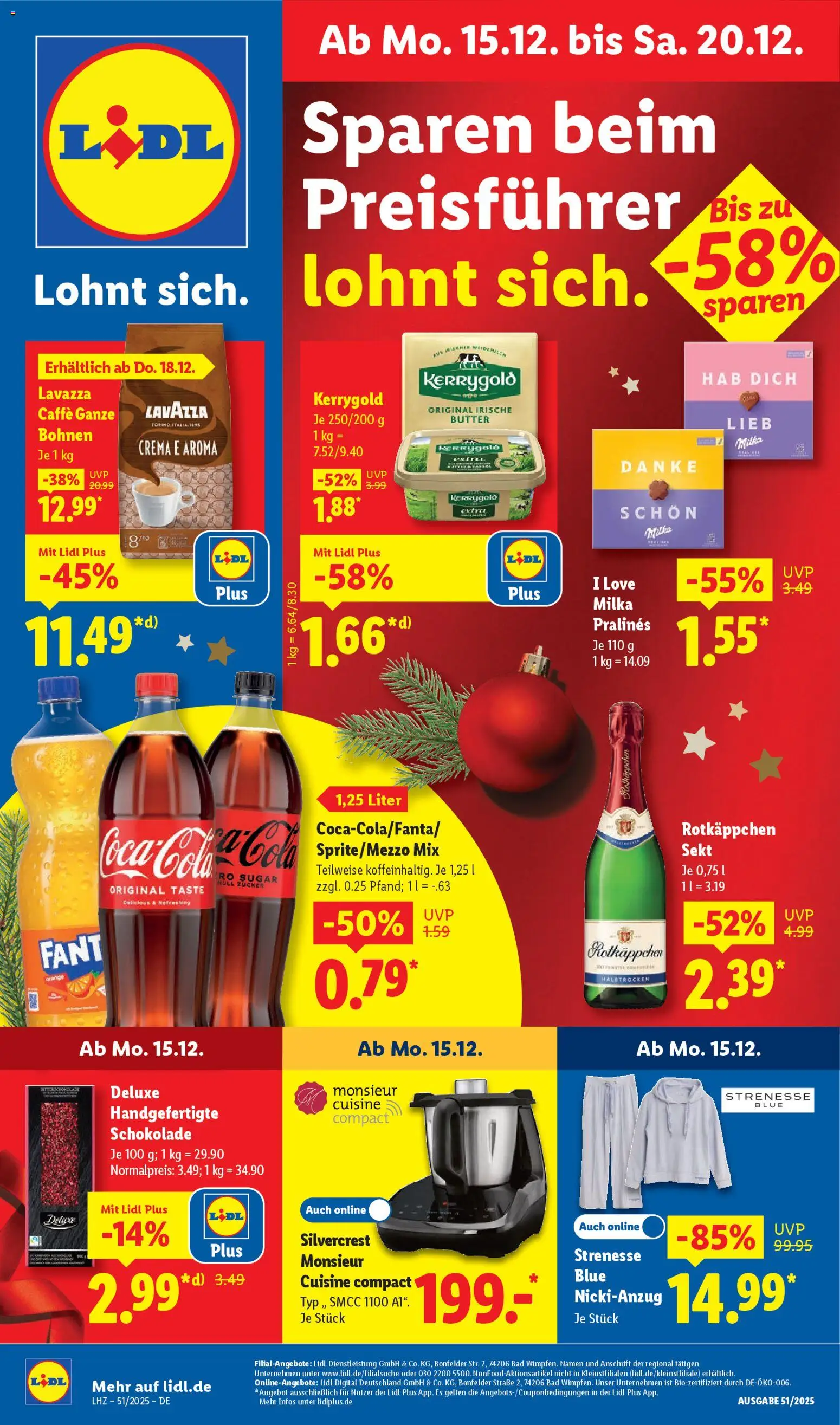 Lidl Prospekt Uffenheim – gültig ab 15.12.2025 | Seite: 1 | Produkte: Lavazza, Schokolade, Sekt, Zucker
