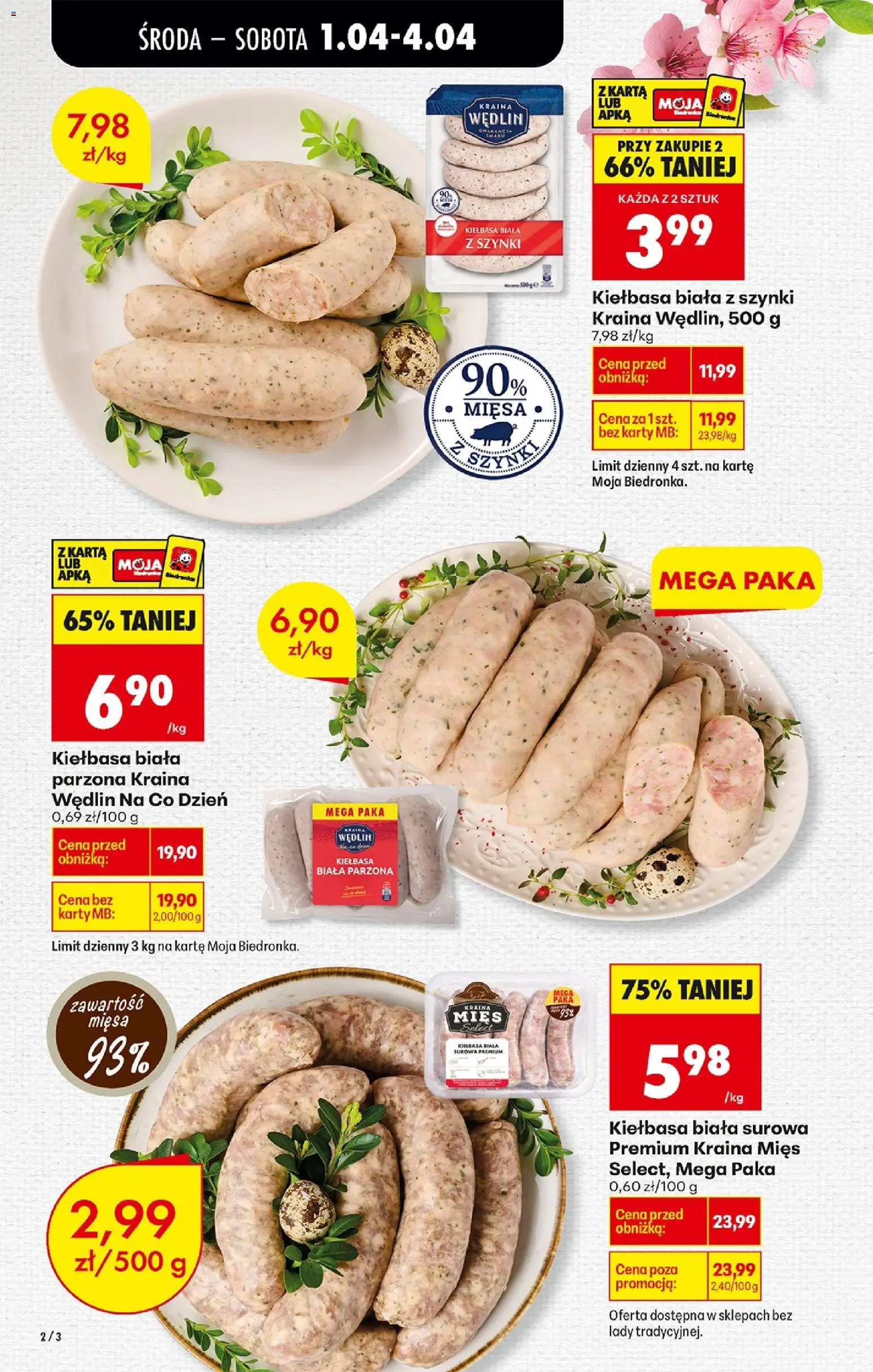 Biedronka gazetka od środy od 01.04.2026 | Strona: 2 | Produkty: Kiełbasa, Karta, Kraina mięs, Kiełbasa biała z szynki