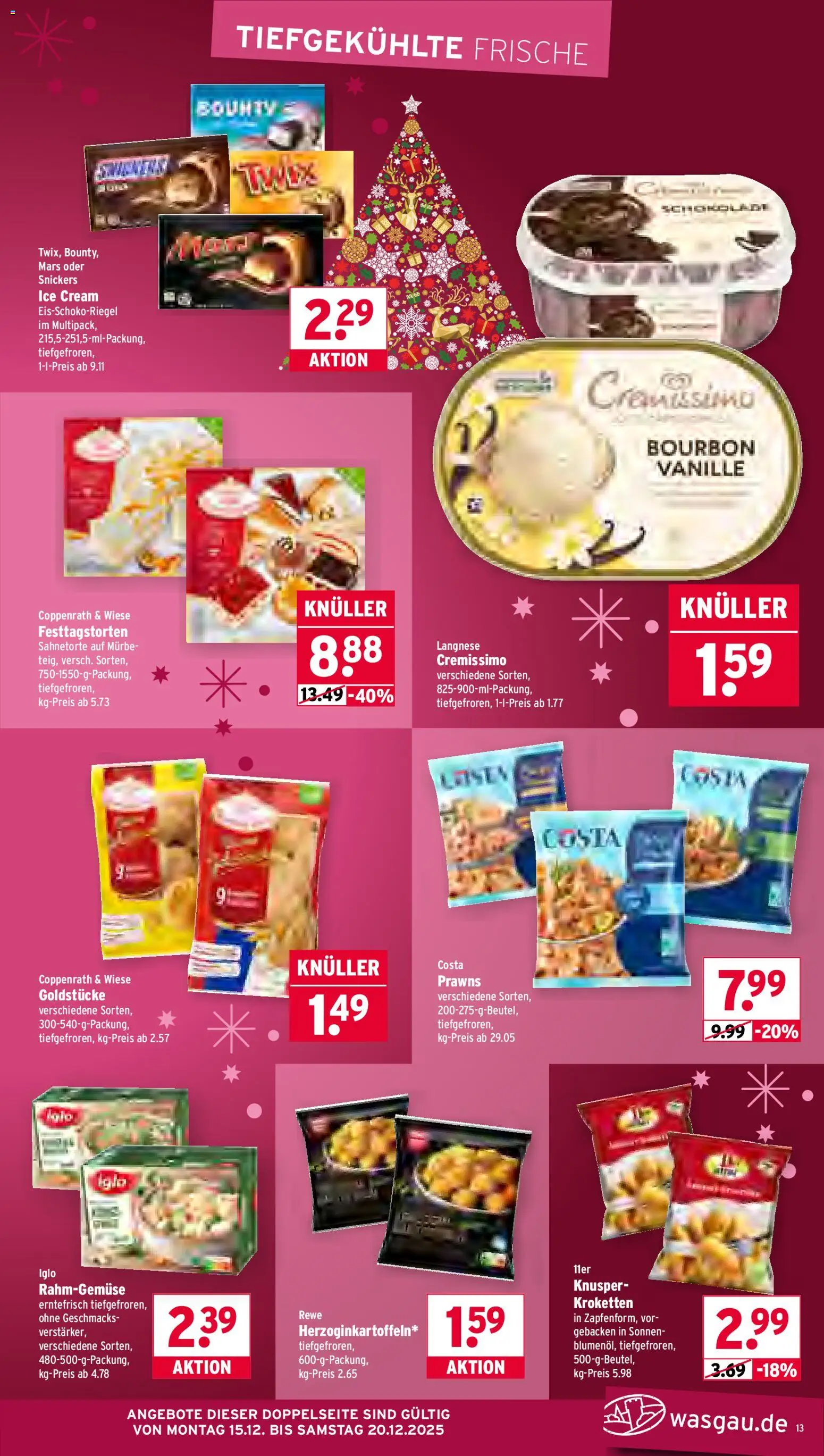 Wasgau Prospekt 	 – gültig ab 15.12.2025 | Seite: 13 | Produkte: Iglo, Mars, Verstärker, Bourbon