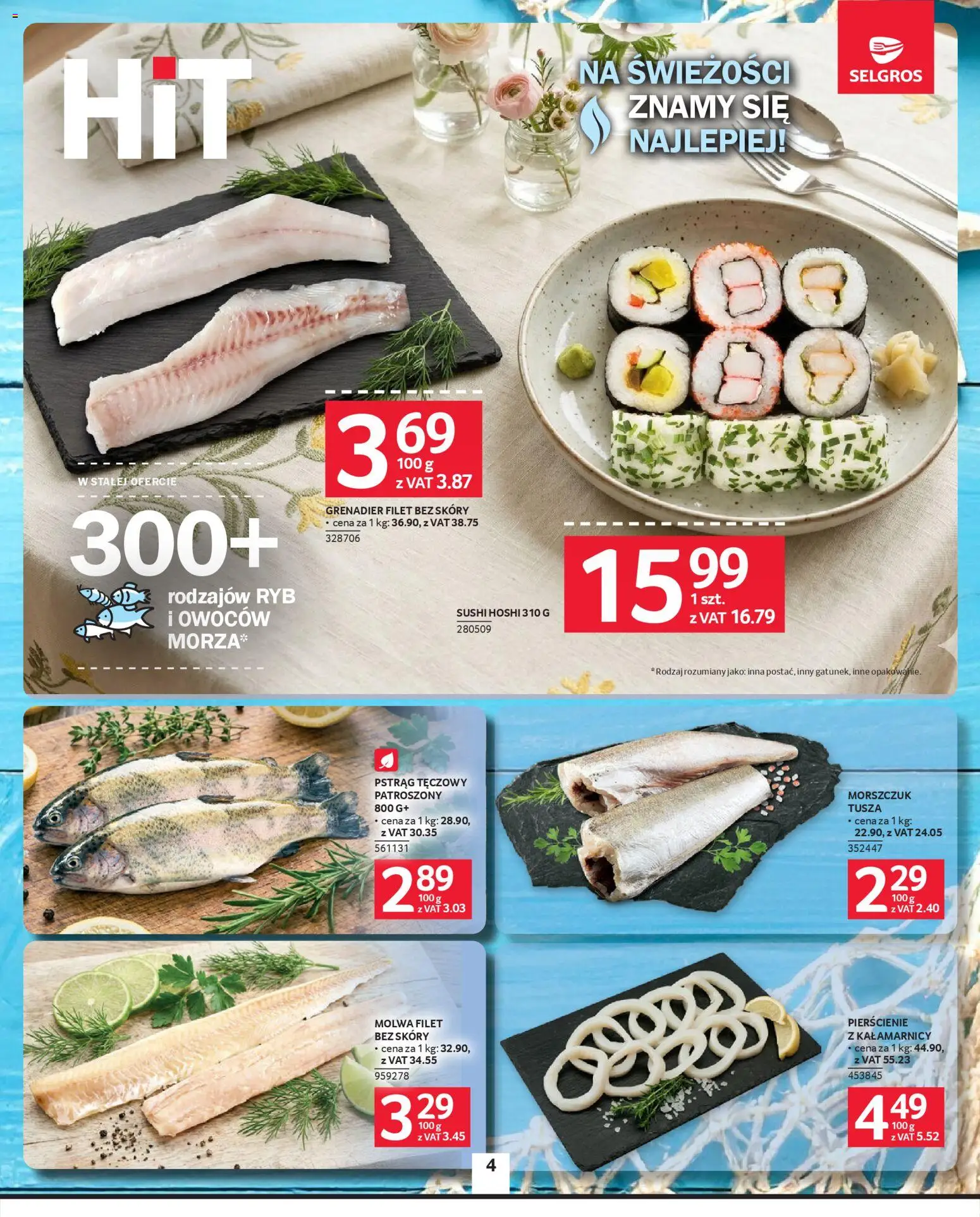 Selgros cash&carry gazetka od 09.04.2026 | Strona: 4 | Produkty: Pstrąg tęczowy, Pstrąg, Morszczuk, Sushi