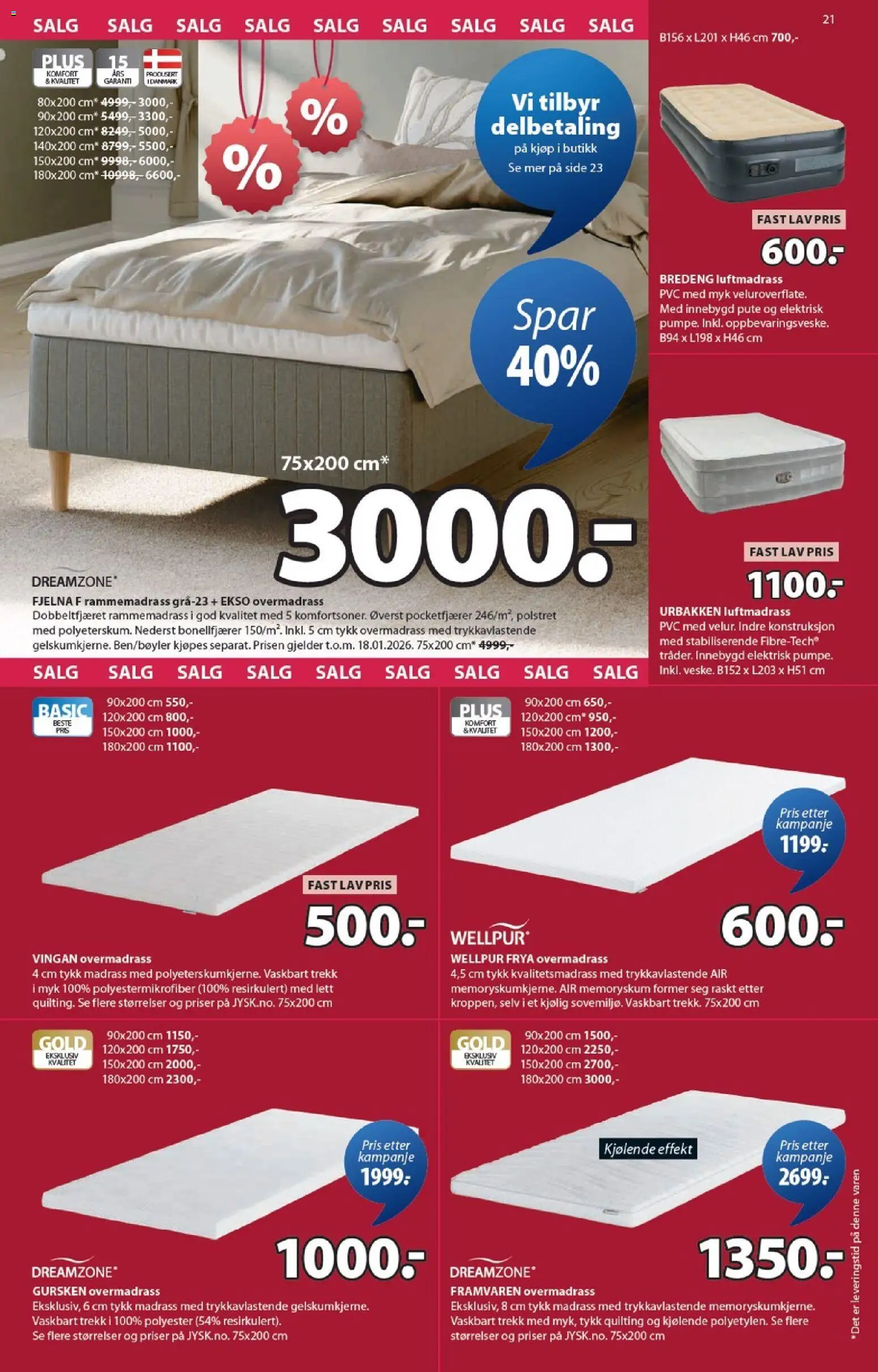 {H1} | Side: 21 | Produkter: Overmadrass, Rammemadrass, Madrass, Luftmadrass