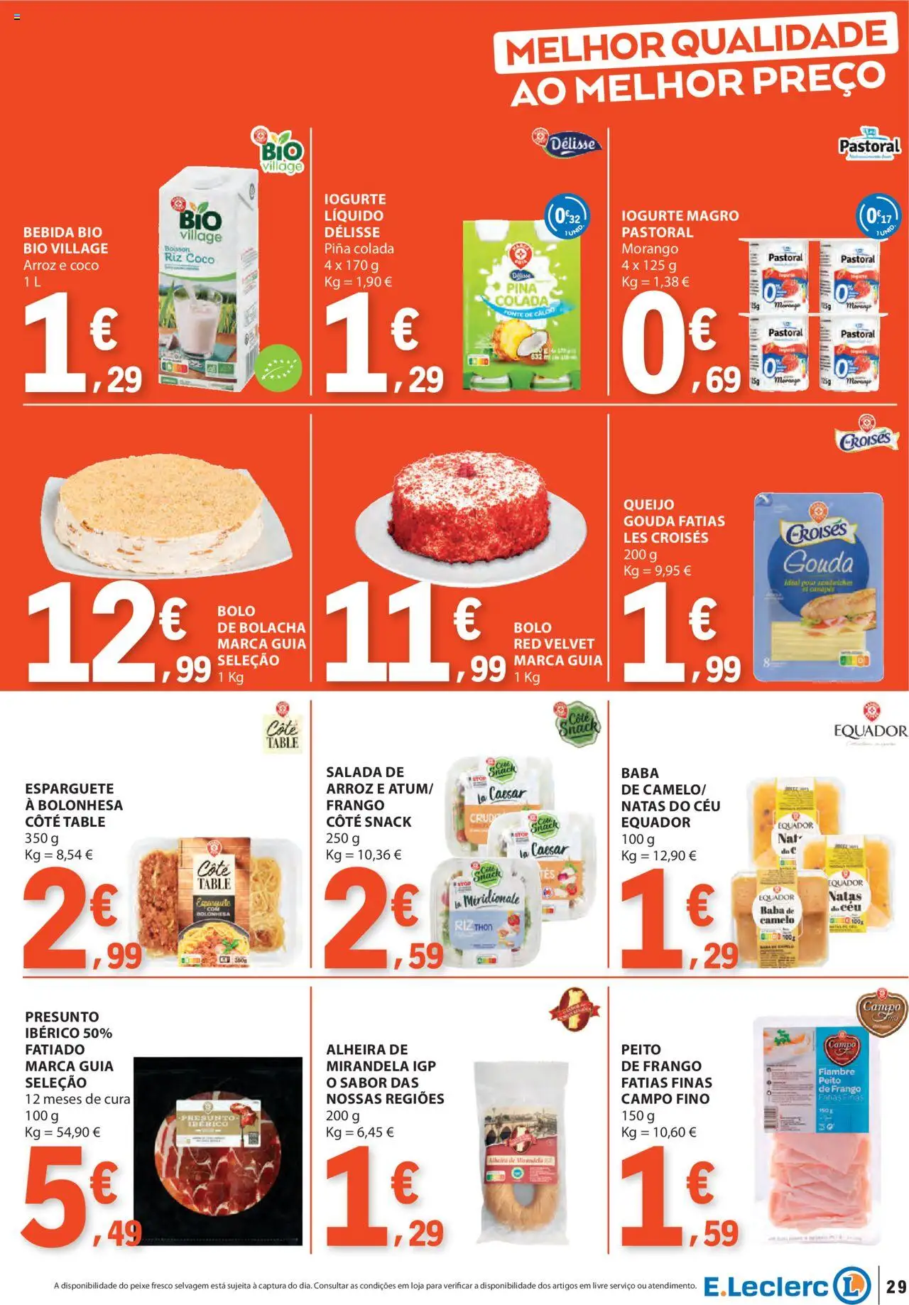 E.Leclerc folheto │ válido de 31.07.2025 | Página: 29 | Produtos: Esparguete, Queijo, Natas, Iogurte liquido