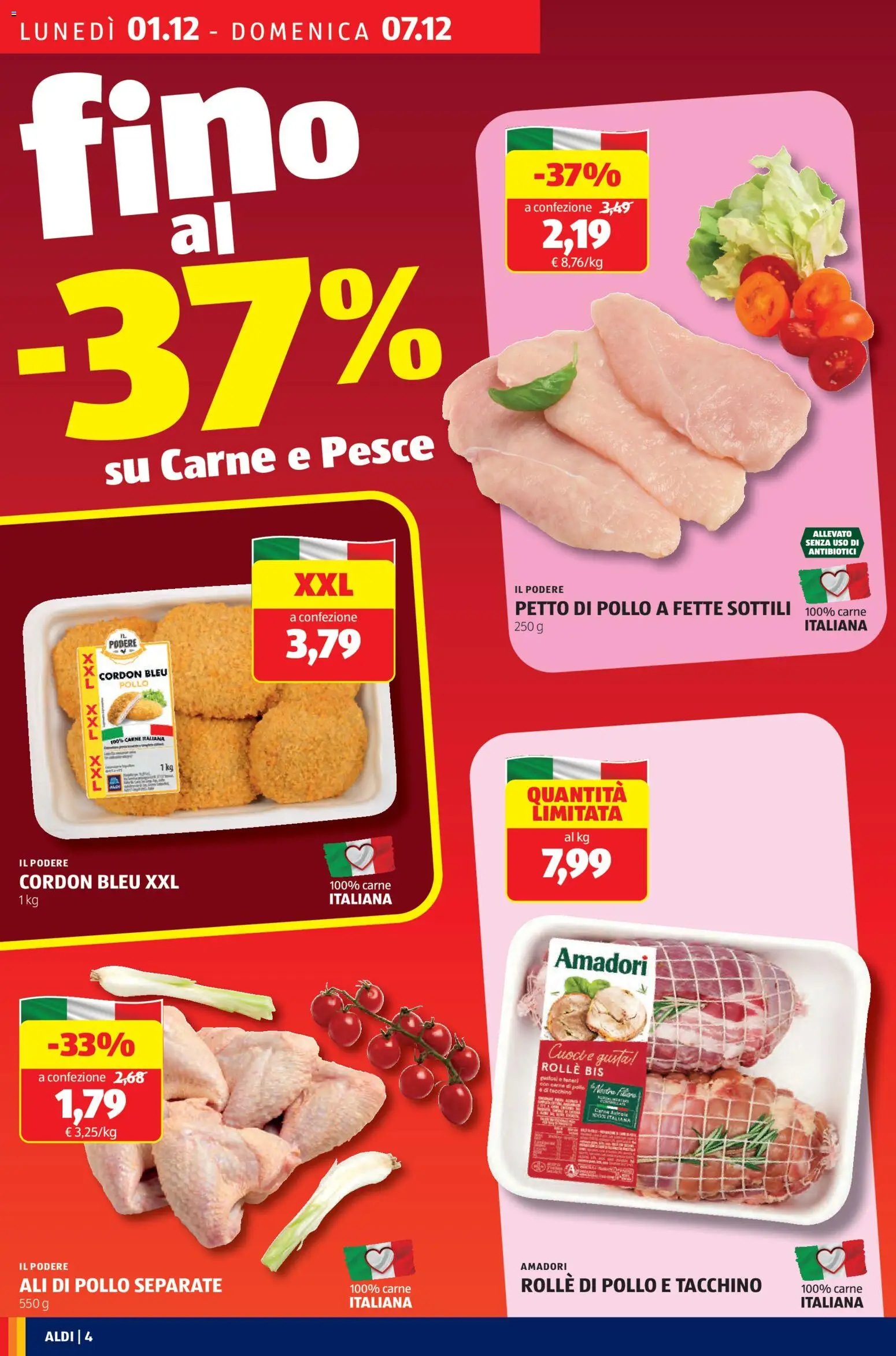 Volantino Aldi del 01.12.2025 | Pagina: 4 | Prodotti: Petto di Pollo, Pollo, Pesce, Tacchino