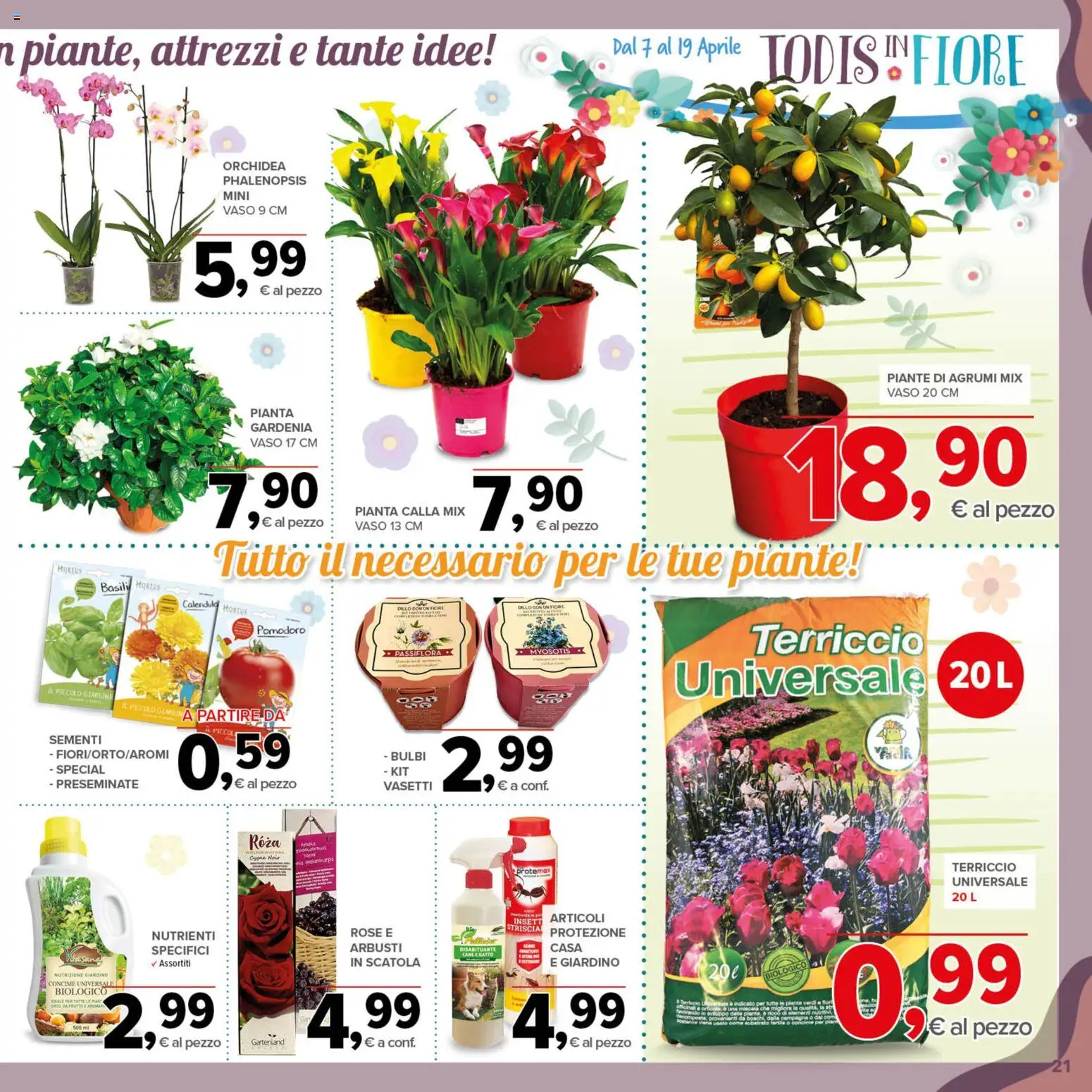 Volantino Todis del 07.04.2026 | Pagina: 21 | Prodotti: Concime, Orchidea, Terriccio, Vaso