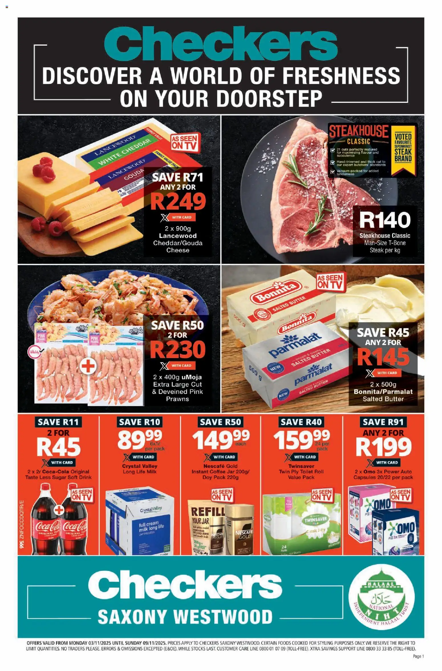 New Checkers catalogue – valid from 03.11.2025 | Page: 1 | Products: Milk, Cheese, Coffee, Cream
