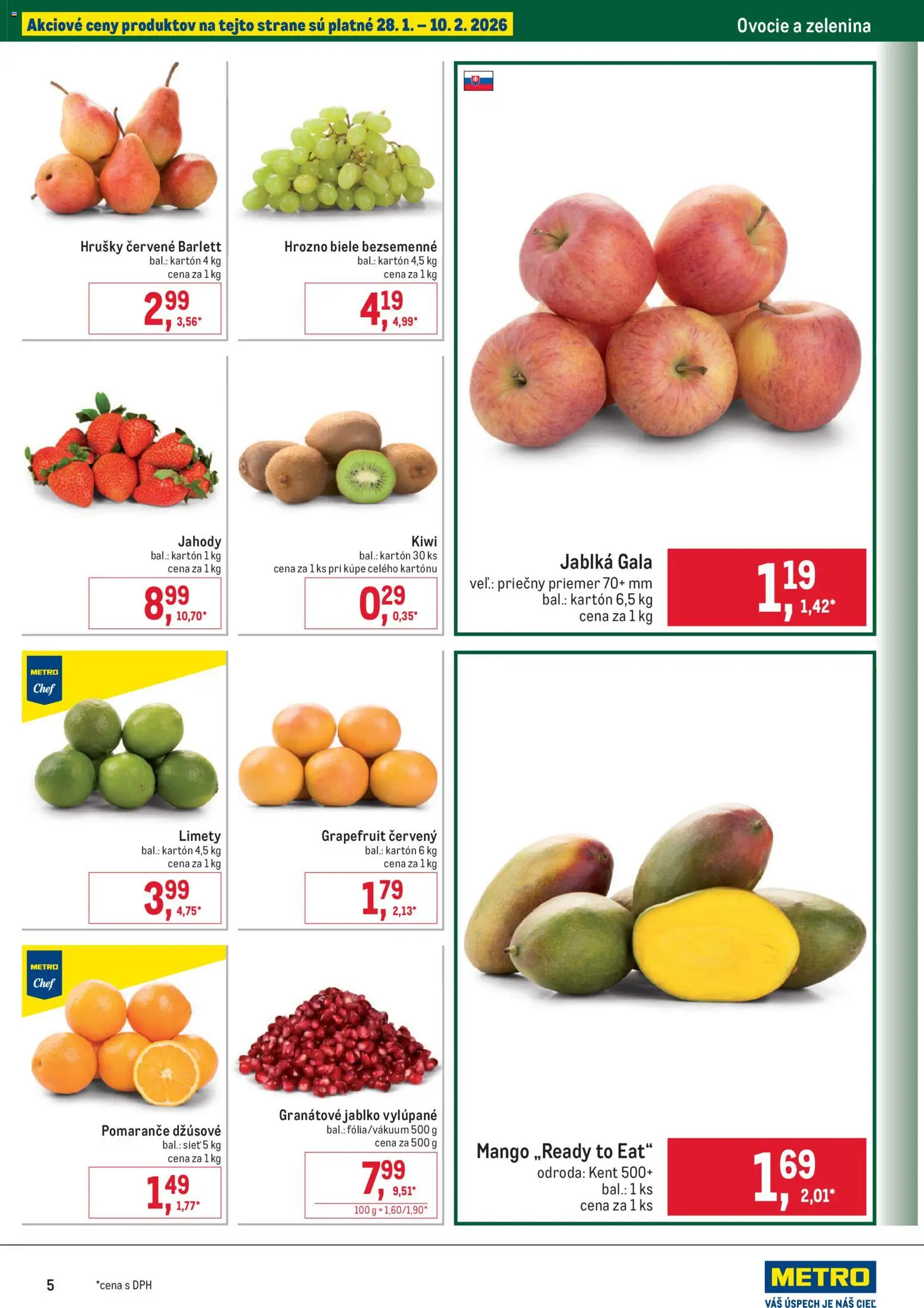 Nové Metro akcie – leták je platný od 28.01.2026 | Strana: 5 | Produkty: Jablká, Pomaranče, Grapefruit, Hrušky