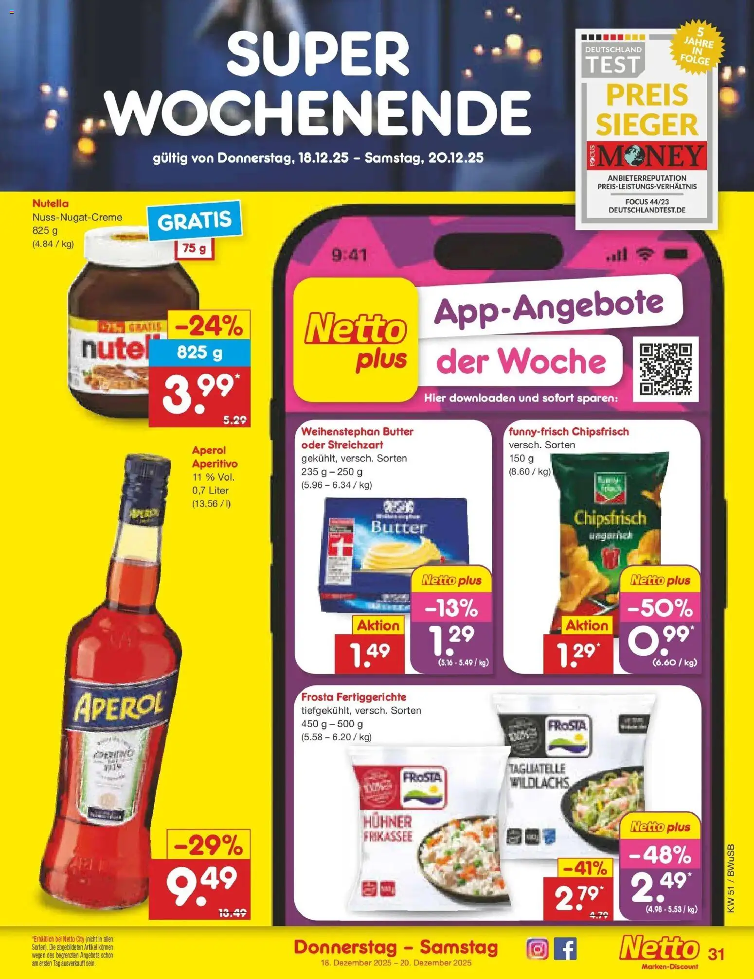 Netto Marken-Discount prospekt Stemwede-Dielingen	 – gültig ab 15.12.2025 | Seite: 39 | Produkte: Butter, Weihenstephan butter, Nutella, Aperol