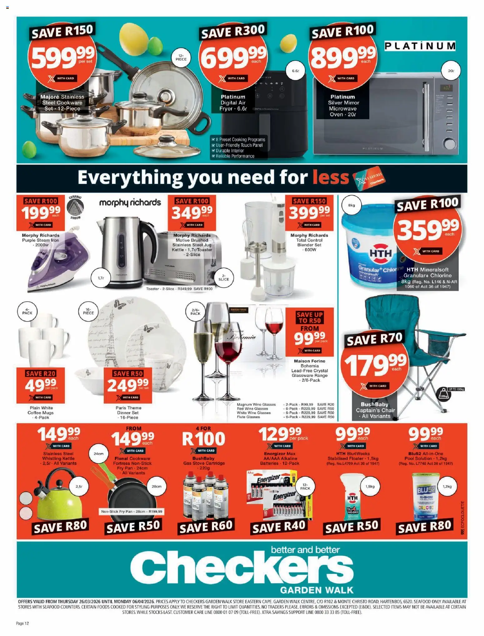 New Checkers catalogue – valid from 26.03.2026 | Page: 12 | Products: Glasses, Oven, Gas stove, Seafood