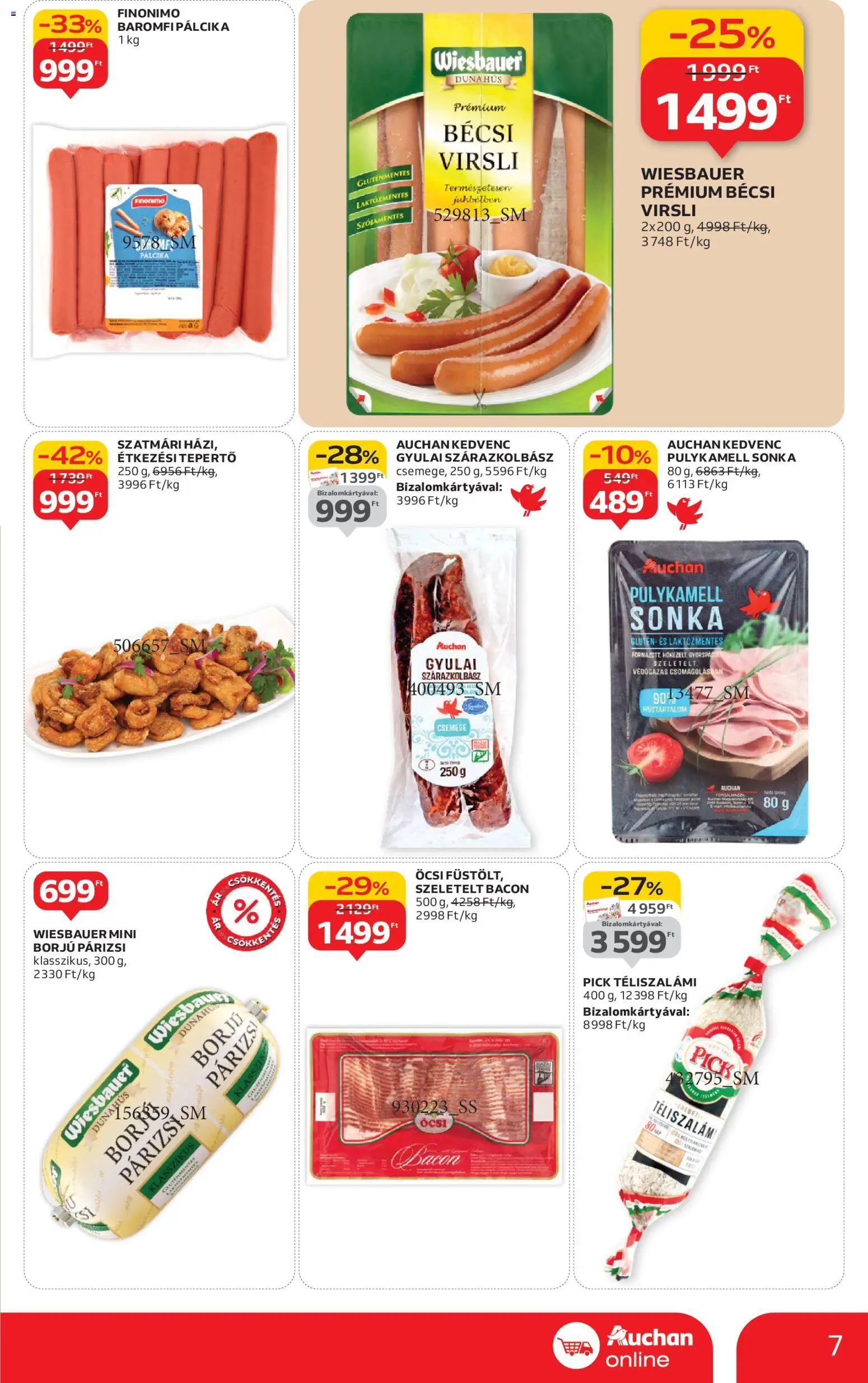 Auchan akciós ujság - amely érvényes a következő dátumtól: 15.01.2026 | Oldal: 7 | Termékek: Virsli, Pick, Sonka, Párizsi