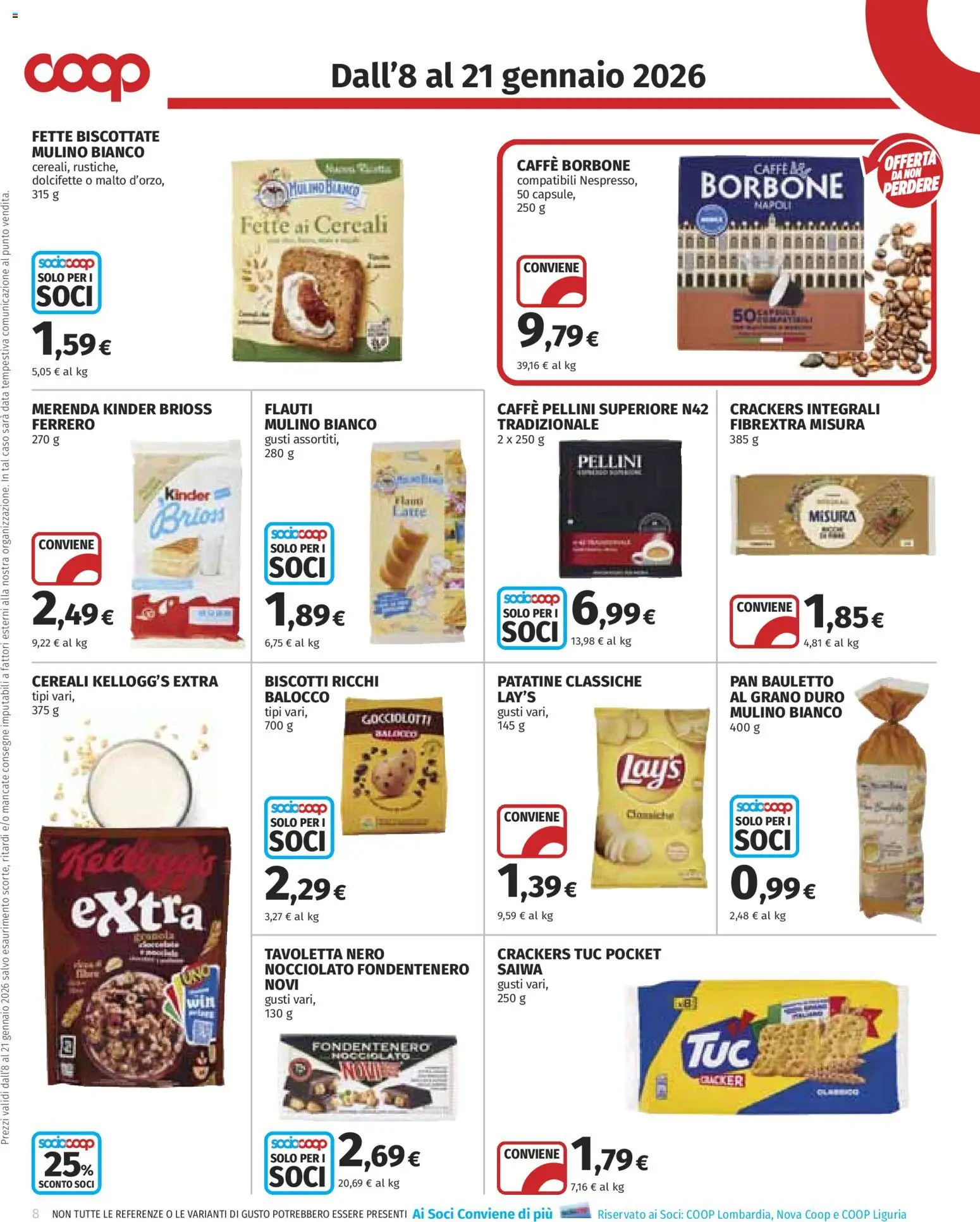 Volantino COOP del 08.01.2026 | Pagina: 8 | Prodotti: Caffè, Patatine, Biscotti, Crackers