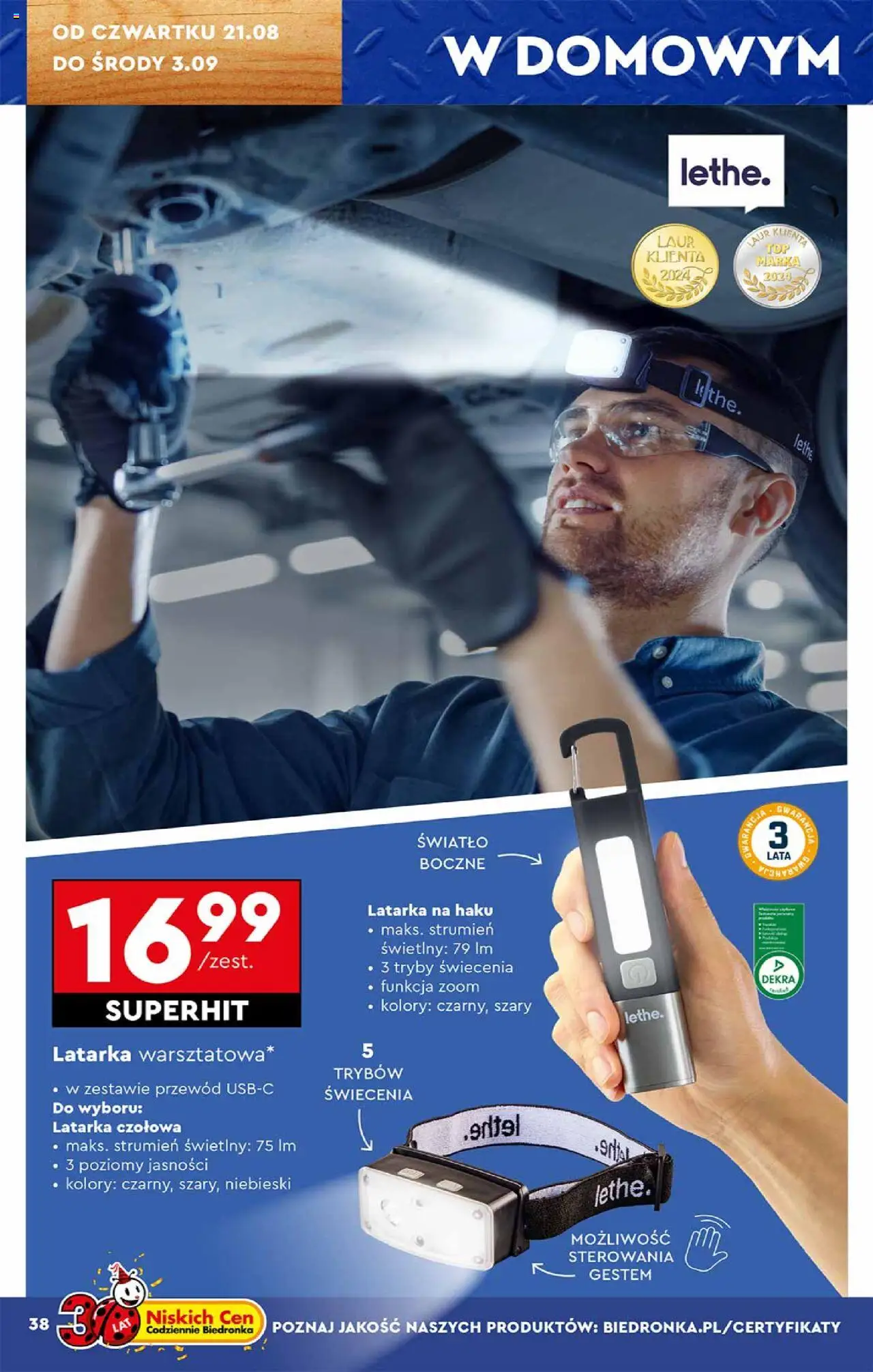 Biedronka gazetka - Hity i inspiracje od 18.08.2025 | Strona: 38 | Produkty: Latarka czołowa