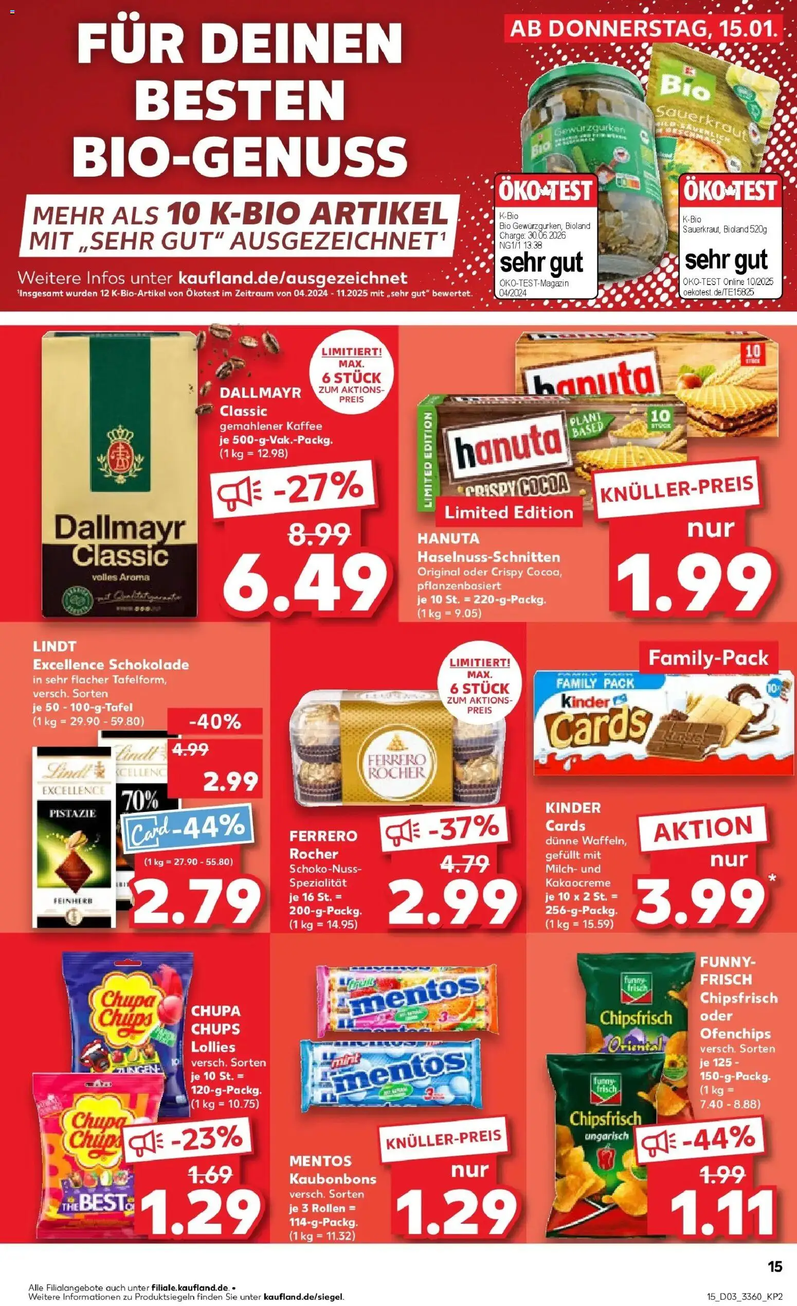 Kaufland prospekt Limbach-Oberfrohna	 – gültig ab 19.01.2026 | Seite: 15 | Produkte: Ferrero rocher, Milch, Dallmayr, Lindt