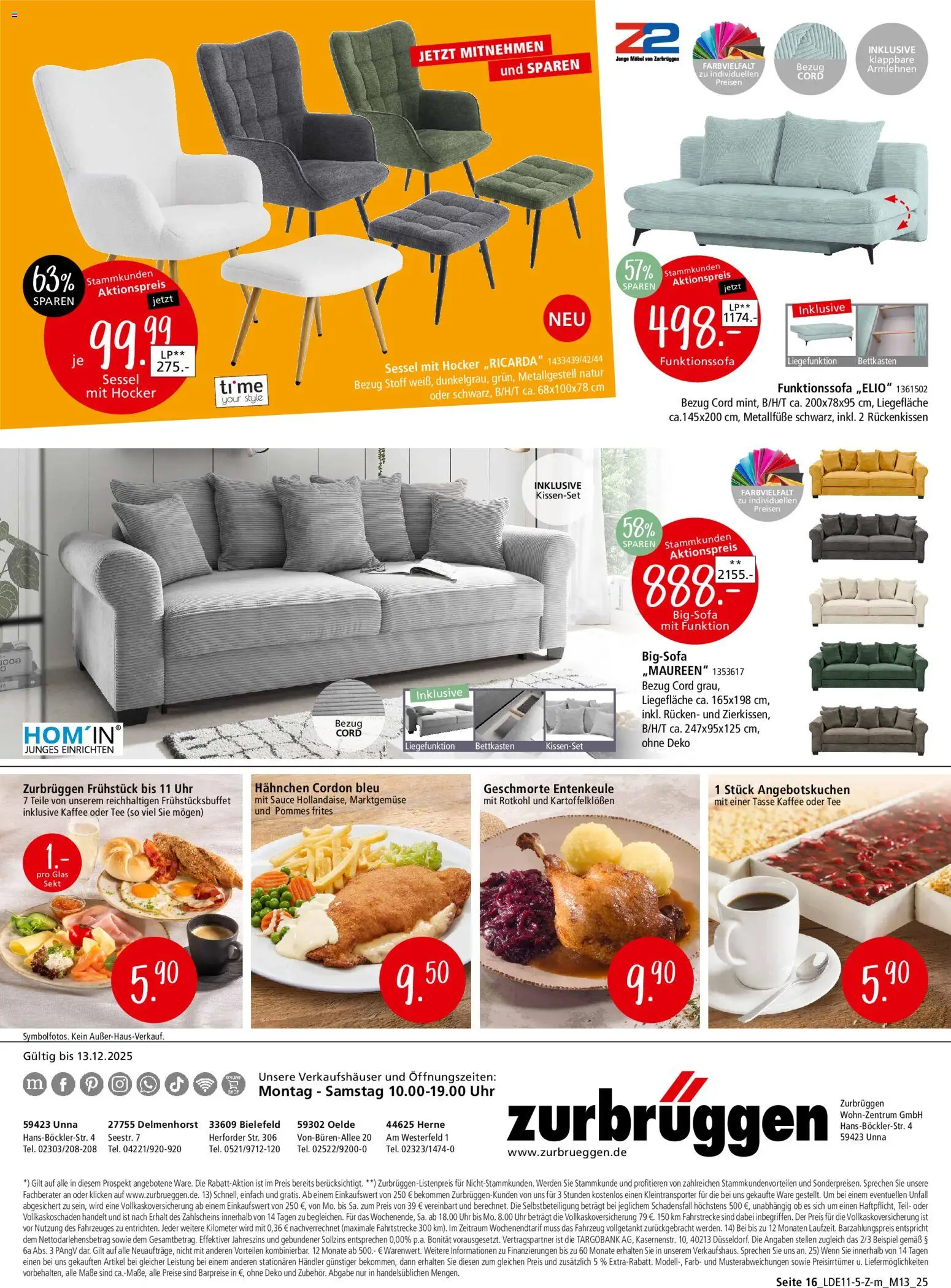 Zurbrüggen Z2-Junges Wohnen – gültig ab 08.11.2025 | Seite: 54 | Produkte: Bigsofa, Hocker, Hahnchen, Pommes