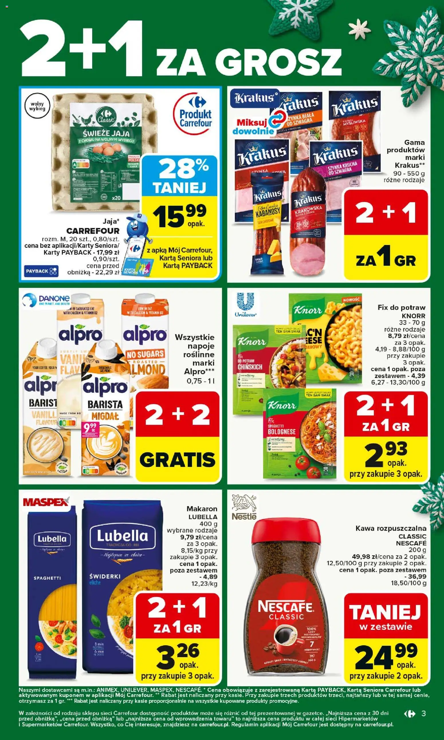 Carrefour Gazetka od 08.12.2025 | Strona: 7 | Produkty: Kawa rozpuszczalna, Kabanosy, Makaron, Jaja