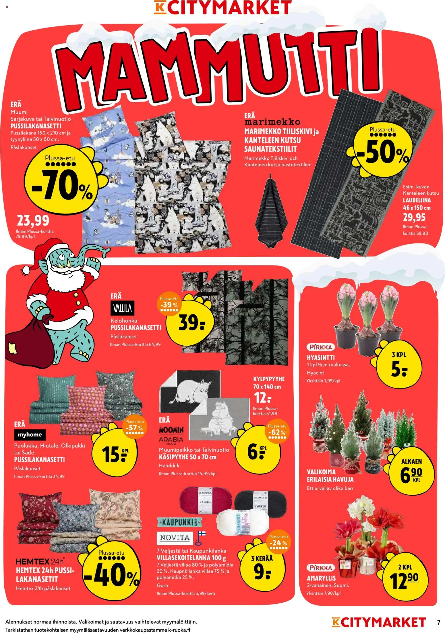 K-Citymarket tarjoukset – voimassa 08.12.2025 alkaen | Sivu: 7 | Tuotteet: Pussilakanasetti, Tyynyliina