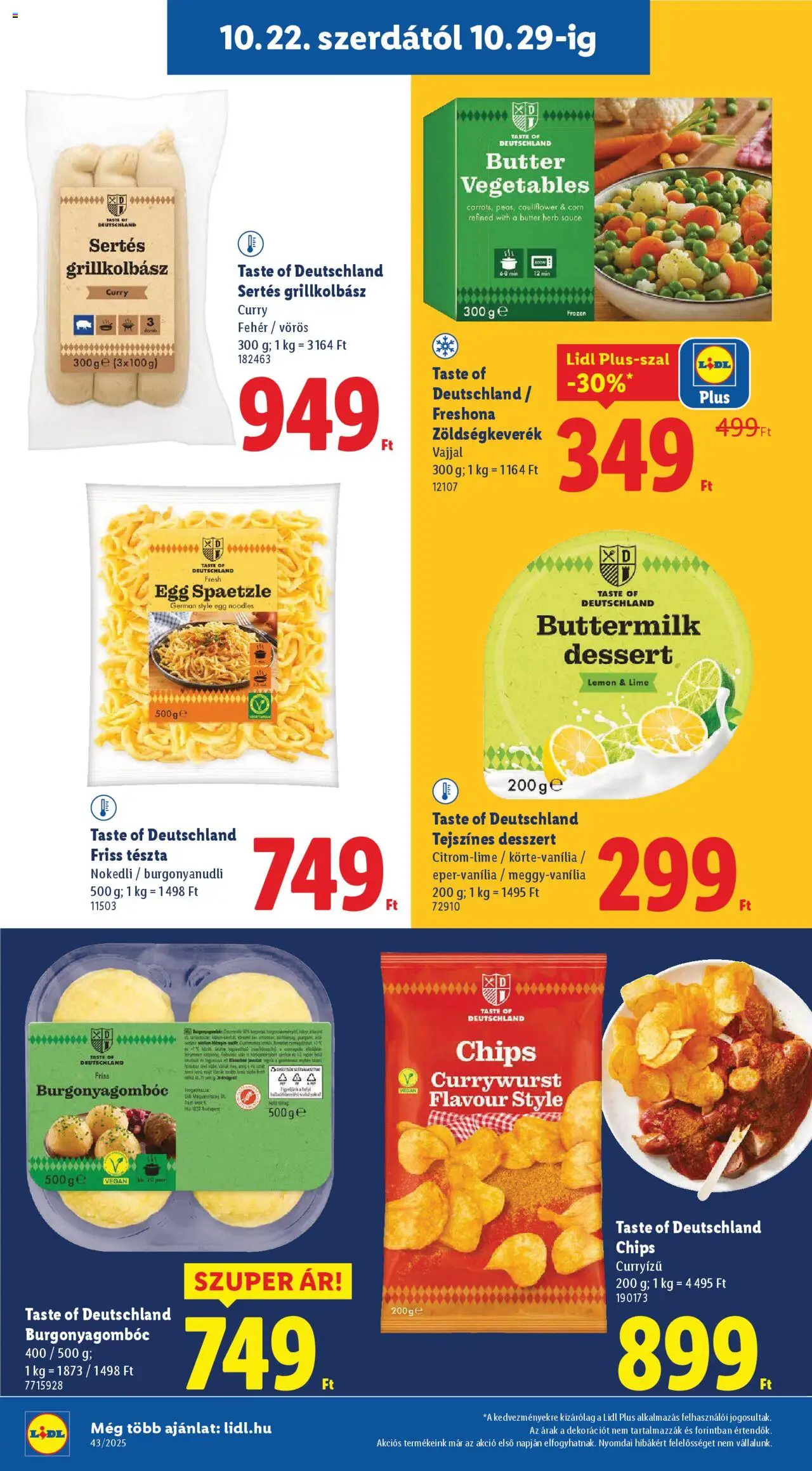 Lidl akciós ujság - amely érvényes a következő dátumtól: 22.10.2025 | Oldal: 22 | Termékek: Lime, Chips, Zöldségkeverék, Tészta