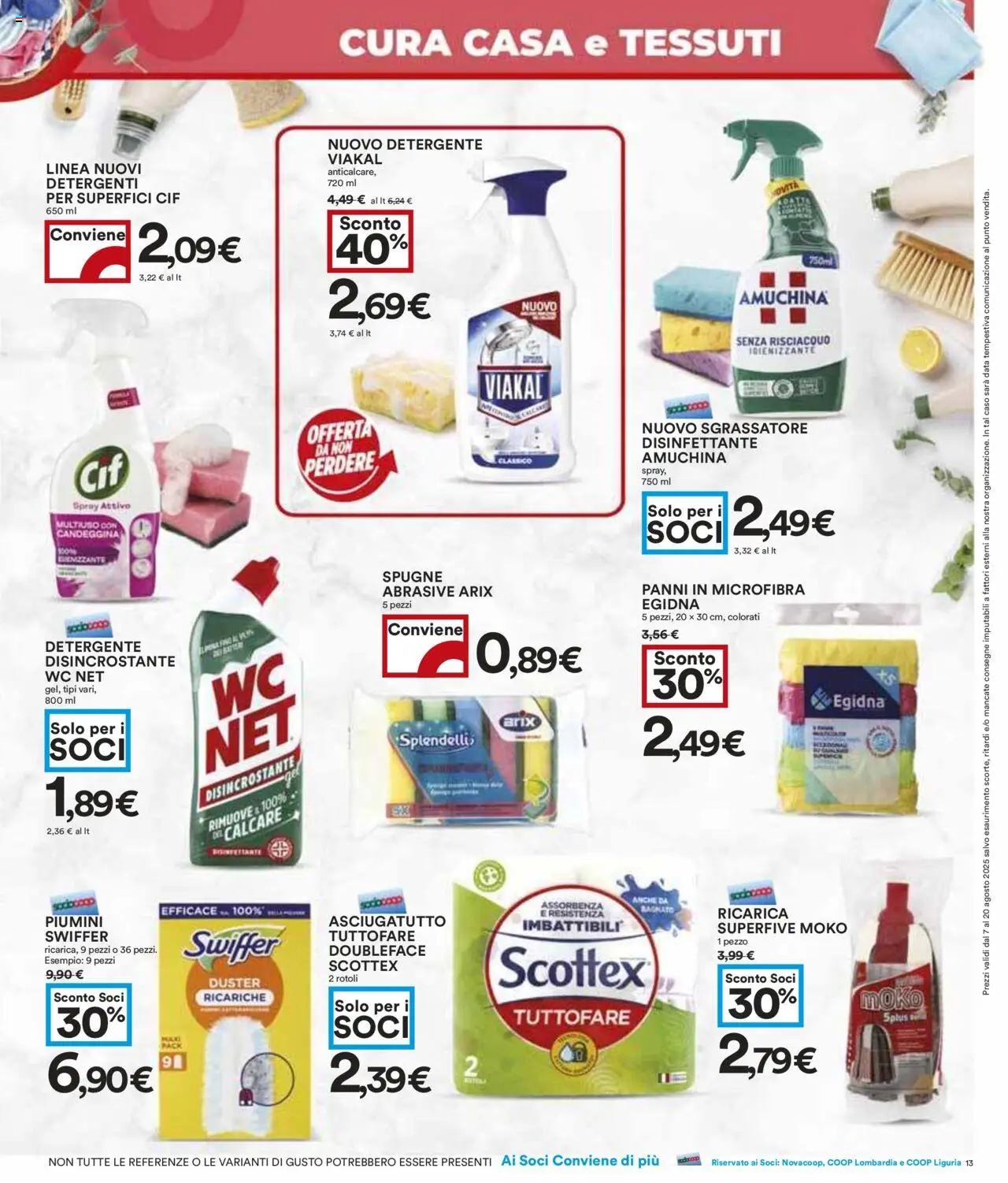 Volantino COOP del 07.08.2025 | Pagina: 13 | Prodotti: Sgrassatore, Data, Asciugatutto, WC