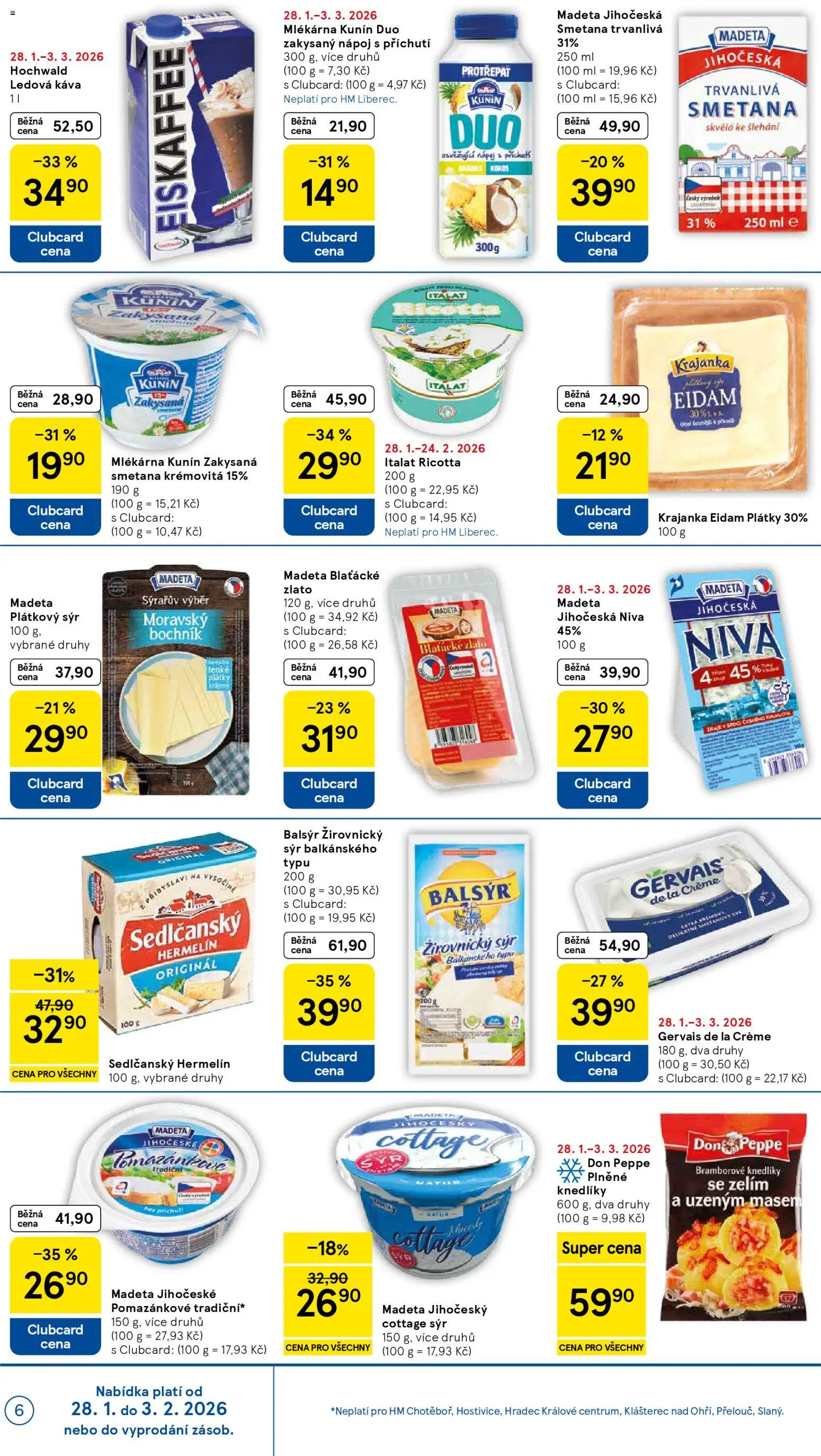 Tesco leták - Hypermarket od 28.01.2026 | Strana: 6 | Produkty: Sedlčanský Hermelín, Ledová káva, Eiskaffee, Cottage