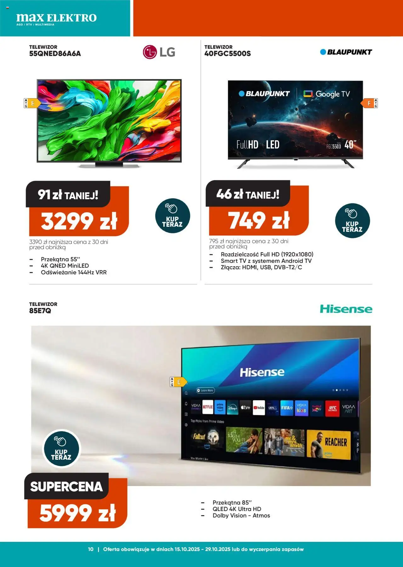 Max elektro Gazetka od 15.10.2025 | Strona: 10 | Produkty: Top, Telewizor