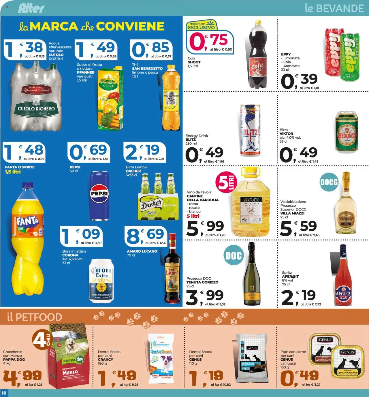 Volantino Alter Discount del 08.08.2025 | Pagina: 10 | Prodotti: Limonata, Pepsi, Vino bianco, Amaro