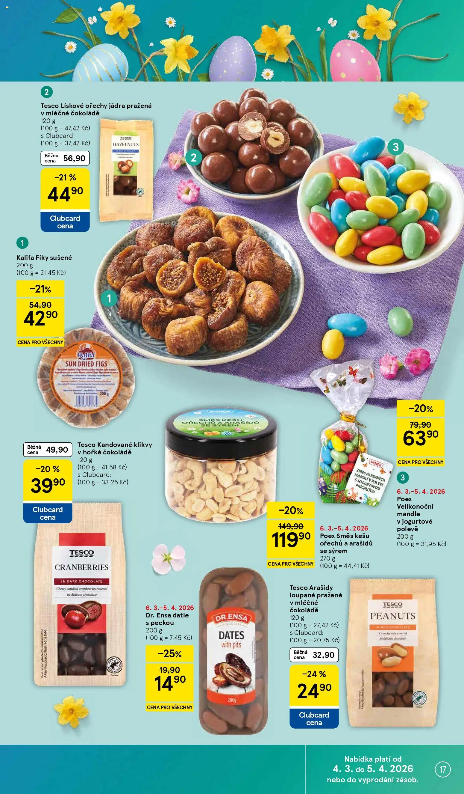 Tesco leták - Hypermarket od 18.03.2026 | Strana: 17 | Produkty: Ořechy, Arašídy, Lískové ořechy, Datle