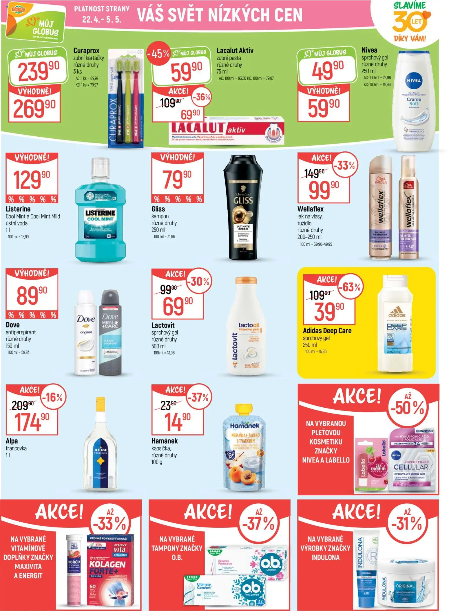 Globus leták - Trmice od 22.04.2026 | Strana: 28 | Produkty: Alpa, Dove, Lacalut Aktiv, Lactovit