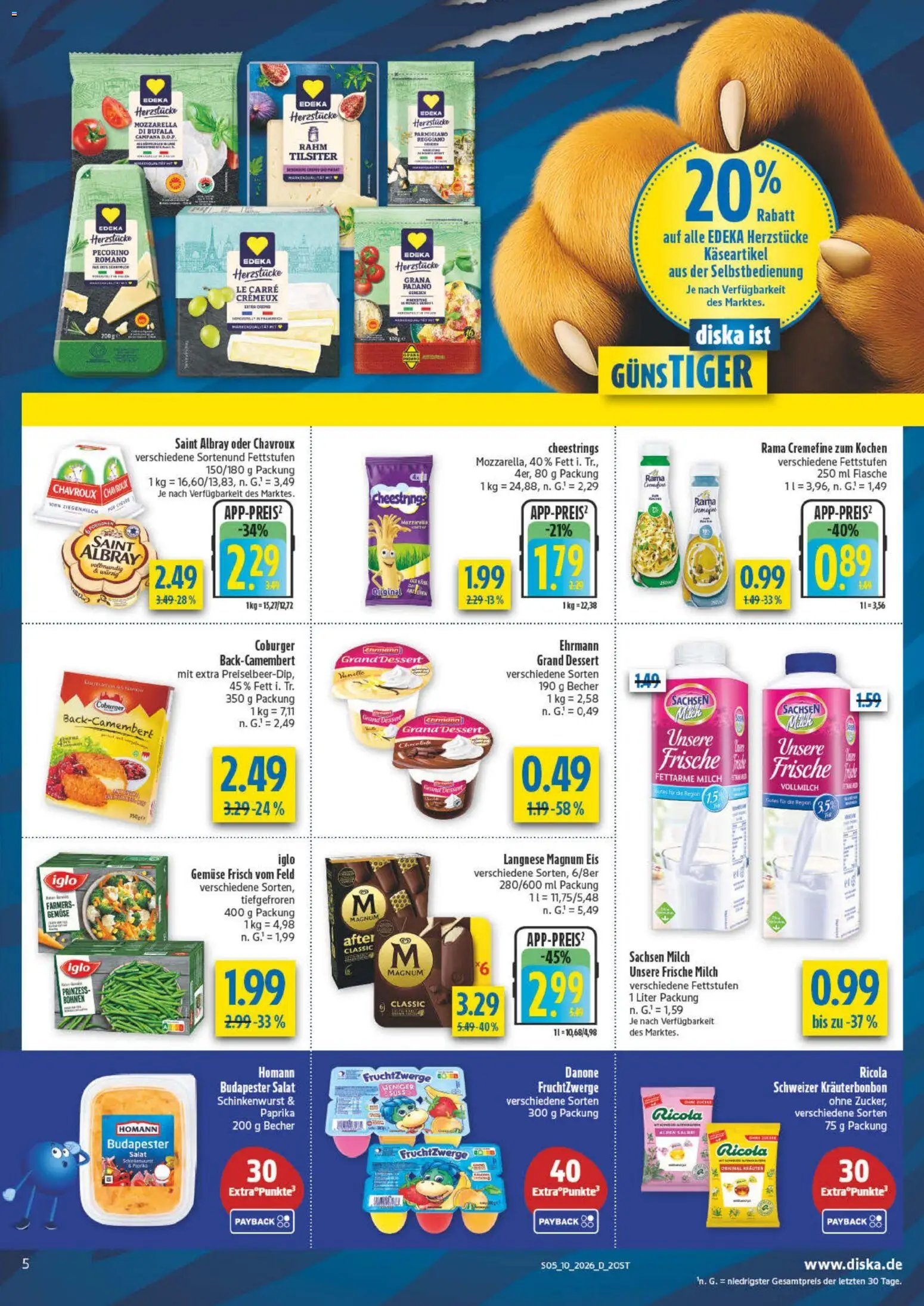 Diska Prospekt 	 – gültig ab 02.03.2026 | Seite: 5 | Produkte: Milch, Mozzarella, Iglo, Salat