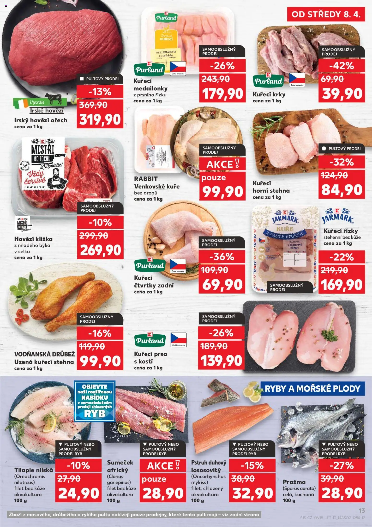 Kaufland leták - Kolín od 08.04.2026 | Strana: 13 | Produkty: Kuřecí prsa, Kuřecí řízky, Ryby, Filet