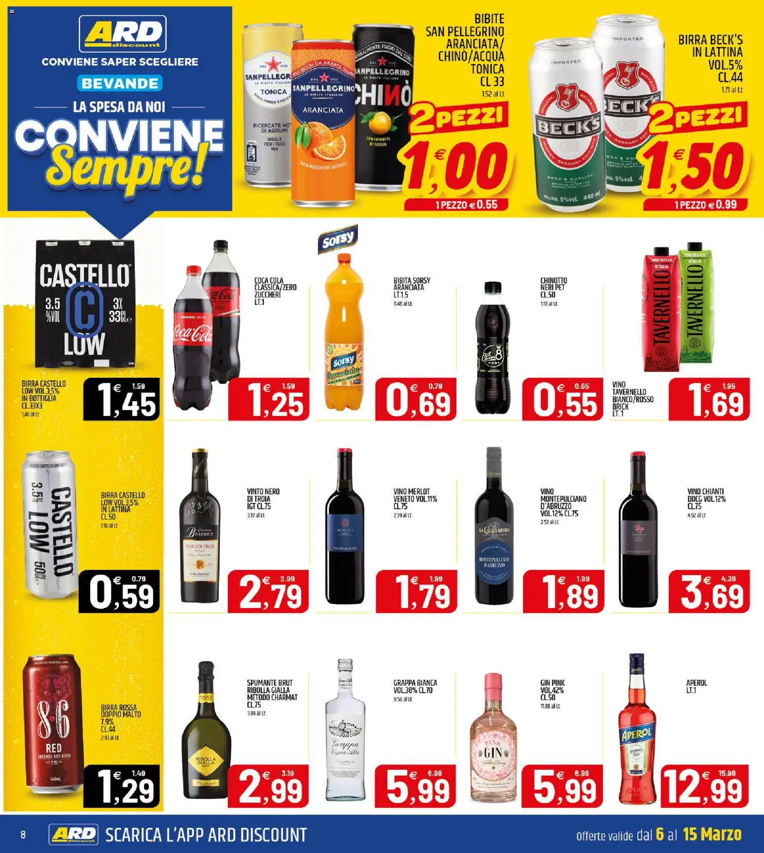Volantino ARD Discount del 06.03.2026 | Pagina: 8 | Prodotti: Birra, Chinotto, Spumante, Bibita