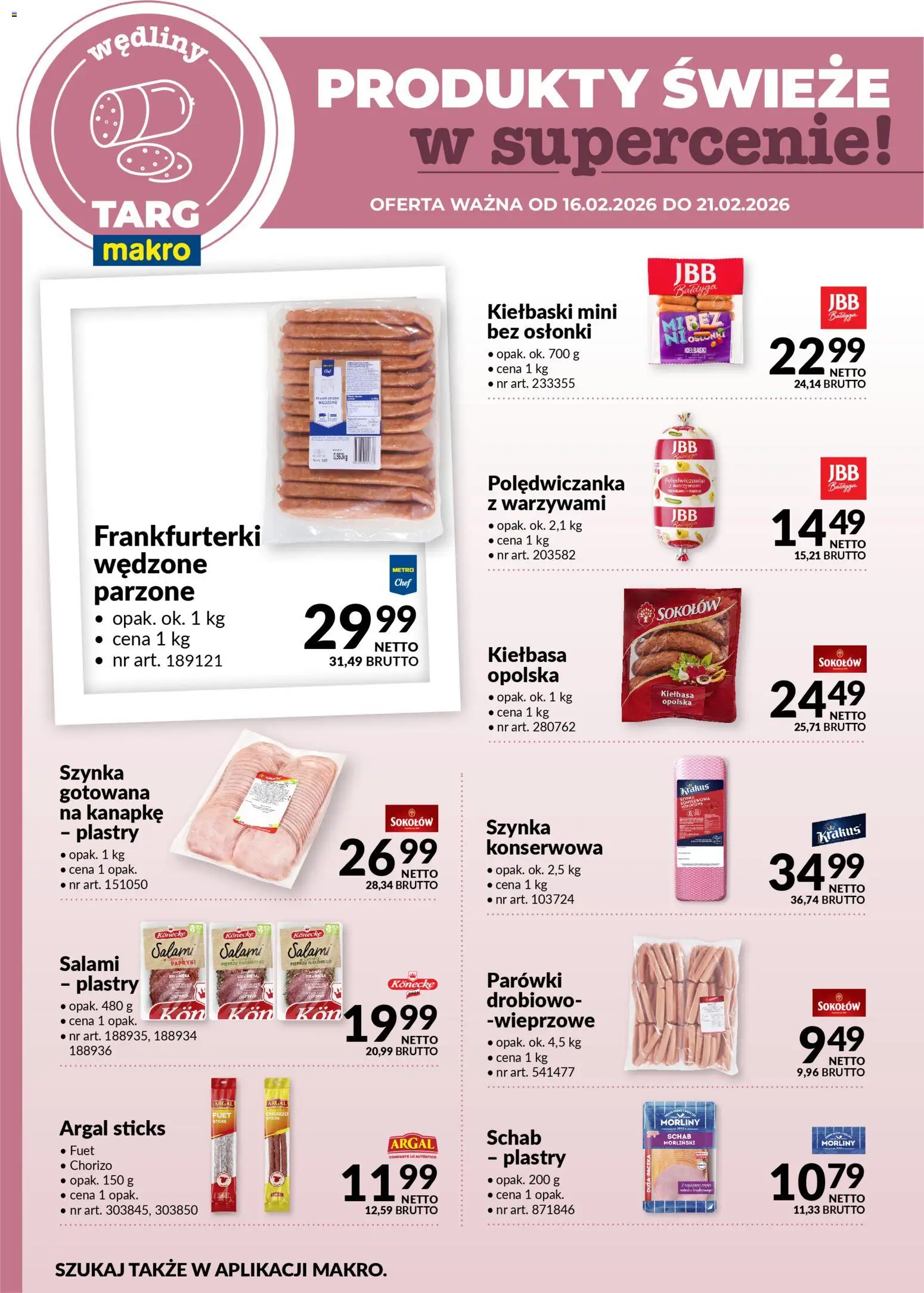 Makro Gazetka - Produkty świeże w supercenie od 16.02.2026 | Strona: 2 | Produkty: Kiełbasa, Parówki, Szynka, Szynka gotowana