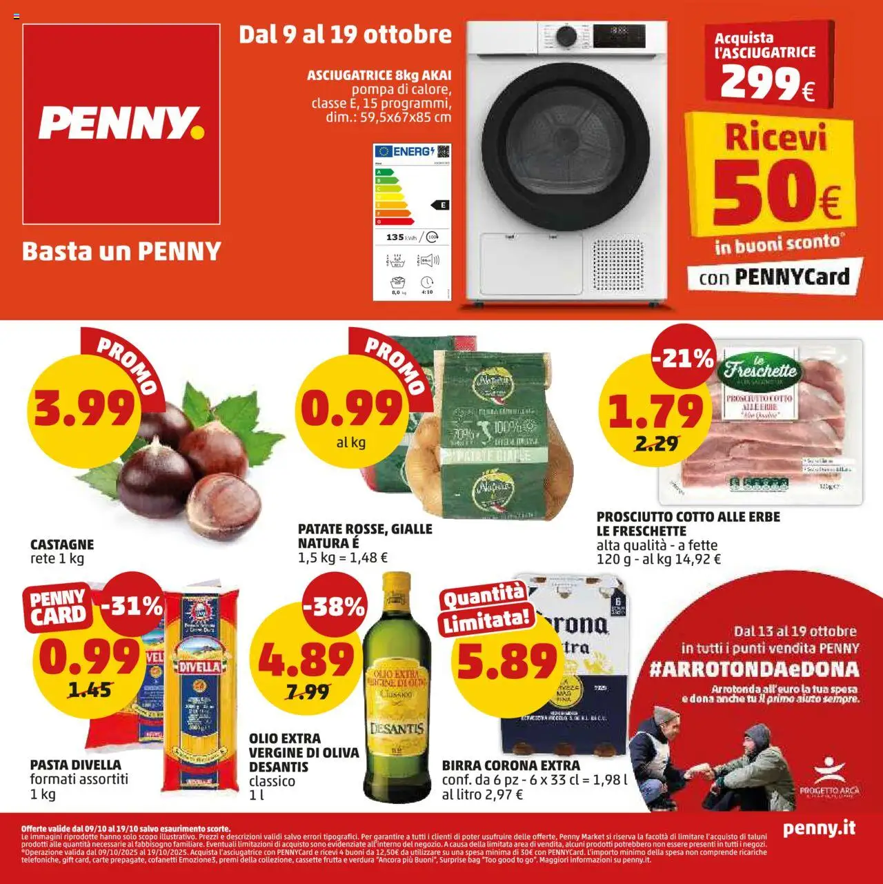 Volantino PENNY del 09.10.2025 | Pagina: 1 | Prodotti: Patate, Olio, Pasta, Asciugatrice