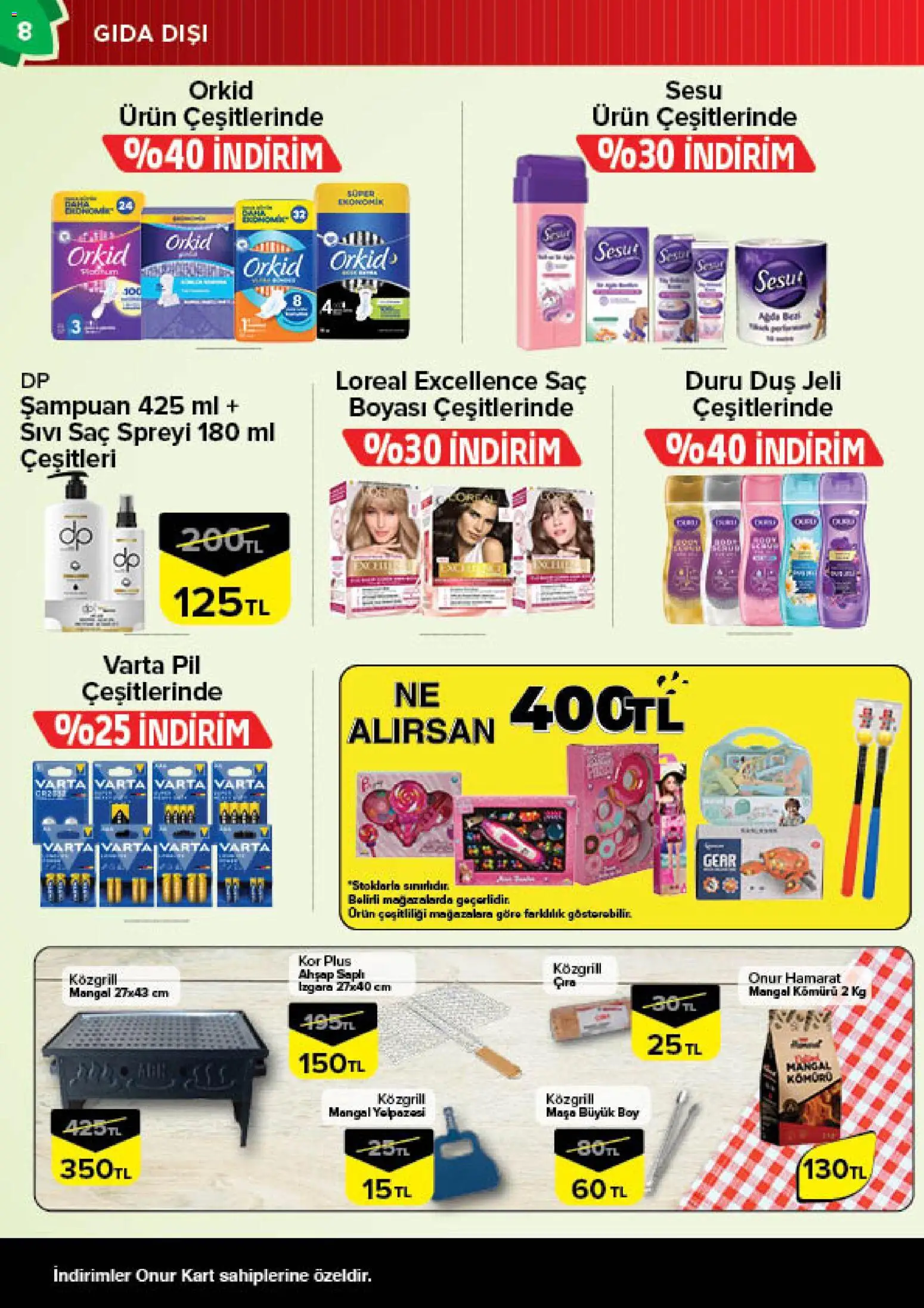 Onur Market Katalog - 28.04.2026 tarihinden itibaren geçerlidir | Sayfa: 8 | Ürünler: Pil, Şampuan, Duş jeli, Izgara