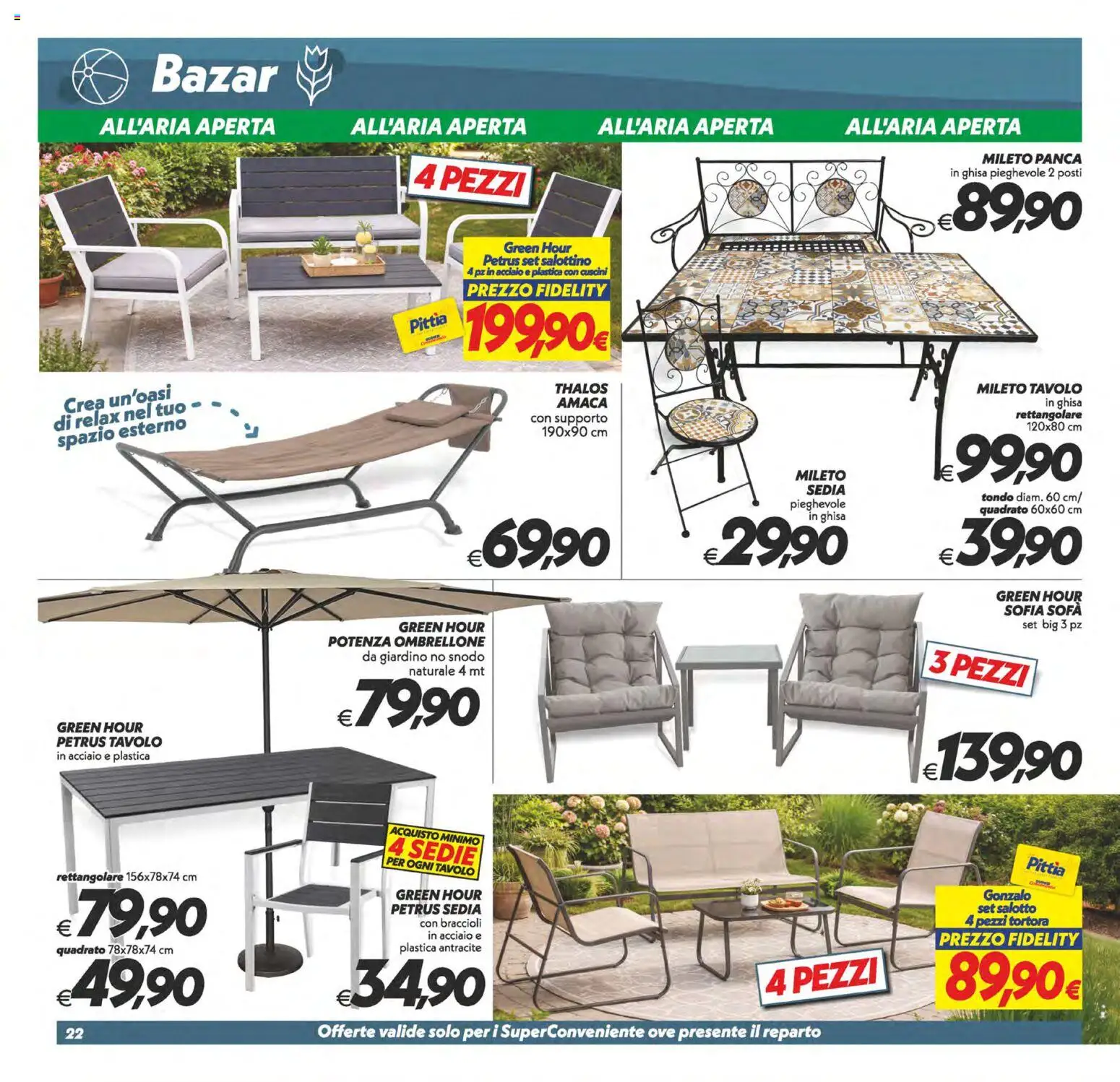 Volantino SuperConveniente del 07.04.2026 | Pagina: 22 | Prodotti: Braccioli, Amaca, Sofá, Tavolo