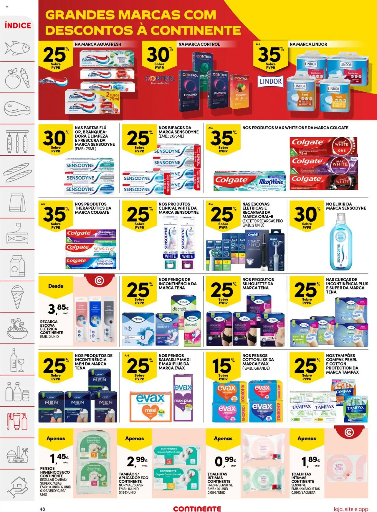 Continente folheto │ válido de 12.08.2025 | Página: 48 | Produtos: Pensos higiénicos, Pasta de dentes, Cuecas
