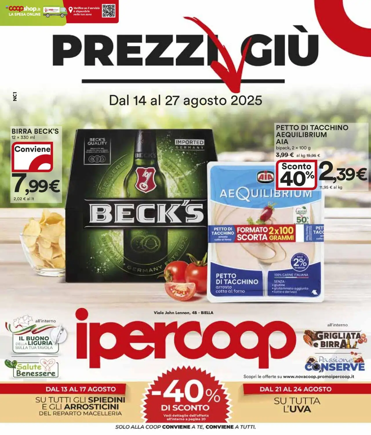 Volantino Ipercoop del 14.08.2025 | Pagina: 1 | Prodotti: Arrosto, Birra, Tacchino, Latte