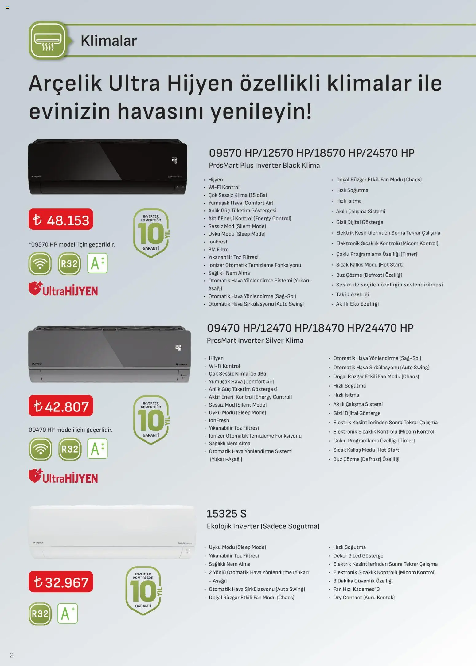 Arçelik İklimlendirme Kataloğu - 01.02.2026 tarihinden itibaren geçerlidir | Sayfa: 2 | Ürünler: Klima, Fan