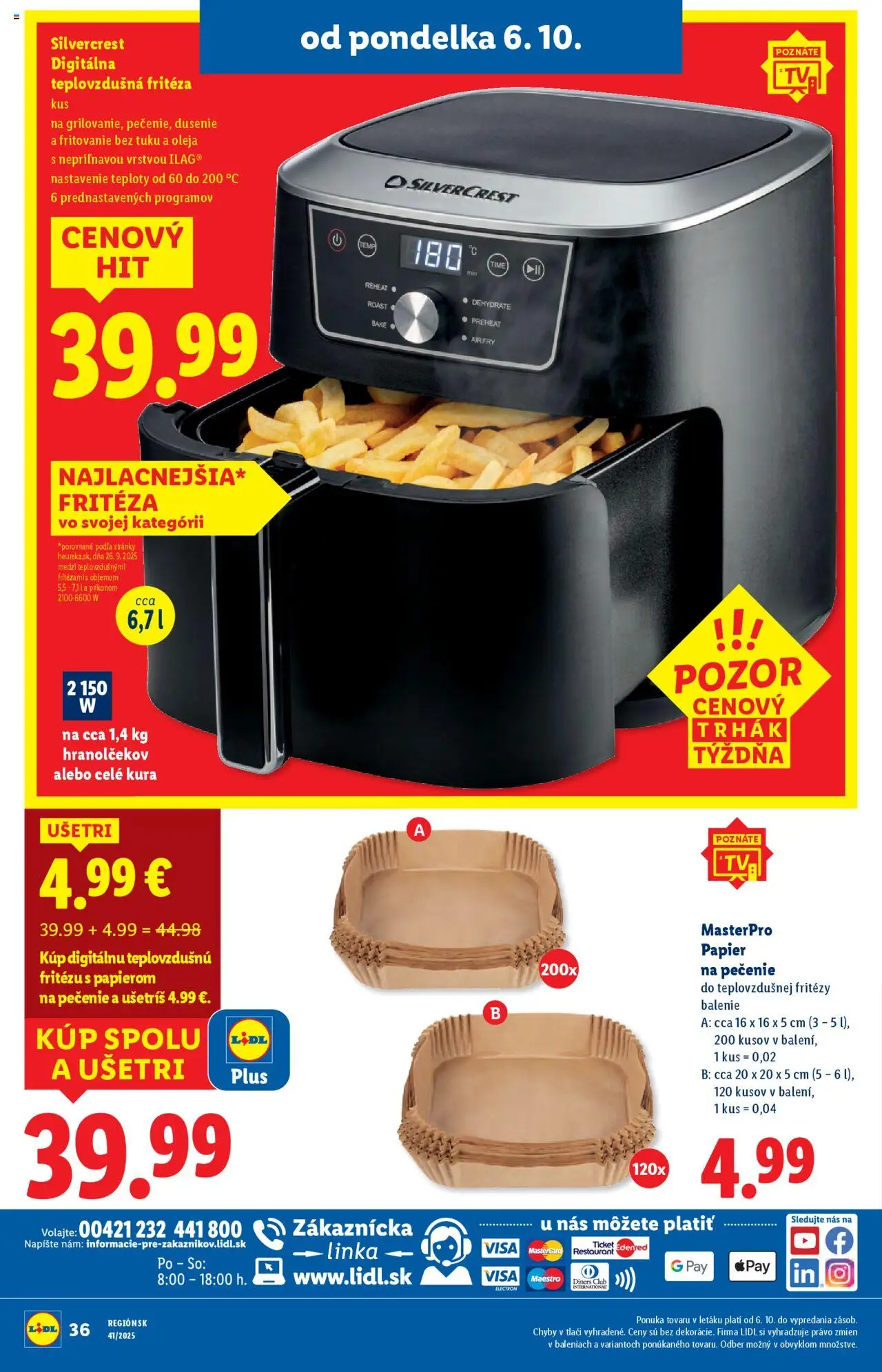 Nové Lidl akcie – leták je platný od 06.10.2025 | Strana: 58 | Produkty: Fritéza, Teplovzdušná frítéza