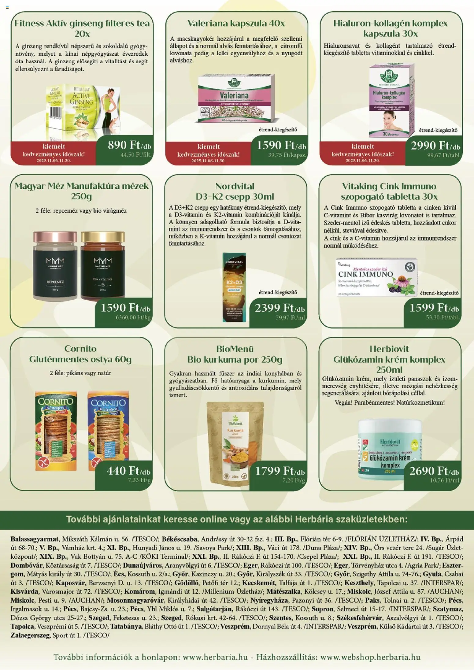 Herbária akciós ujság - amely érvényes a következő dátumtól: 06.11.2025 | Oldal: 2 | Termékek: Méz, Virágméz, Tea, Gluténmentes