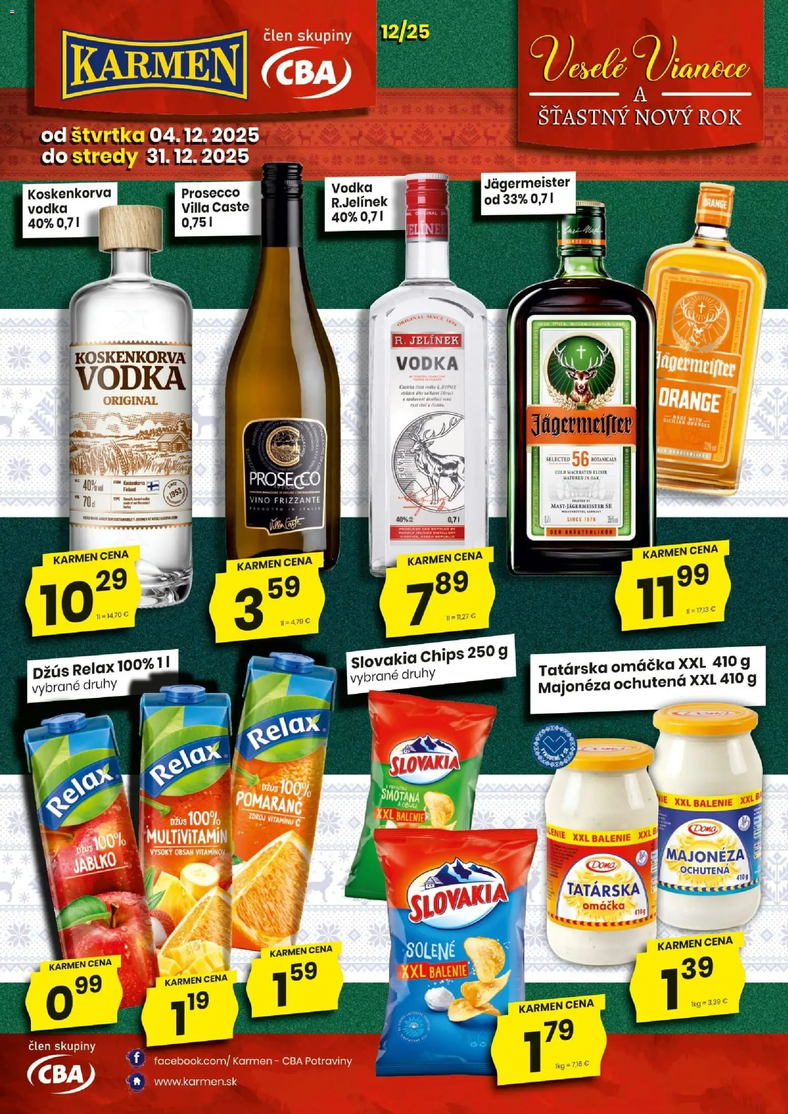 Nové KARMEN CBA akcie – leták je platný od 01.12.2025 | Strana: 7 | Produkty: Jägermeister, Prosecco, Smotana, Tatárska omáčka