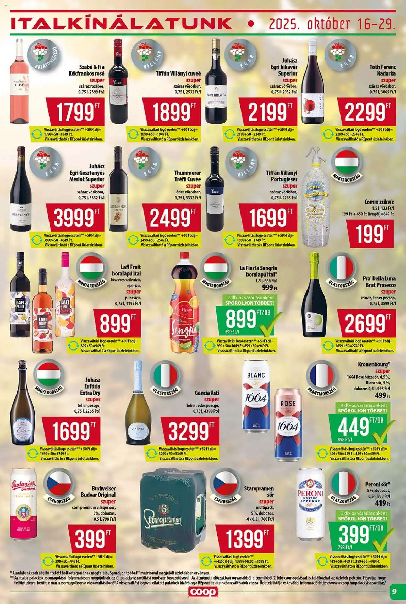 COOP Szolnok akciós ujság - amely érvényes a következő dátumtól: 24.10.2025 | Oldal: 9 | Termékek: Egér, Sangria, Budweiser