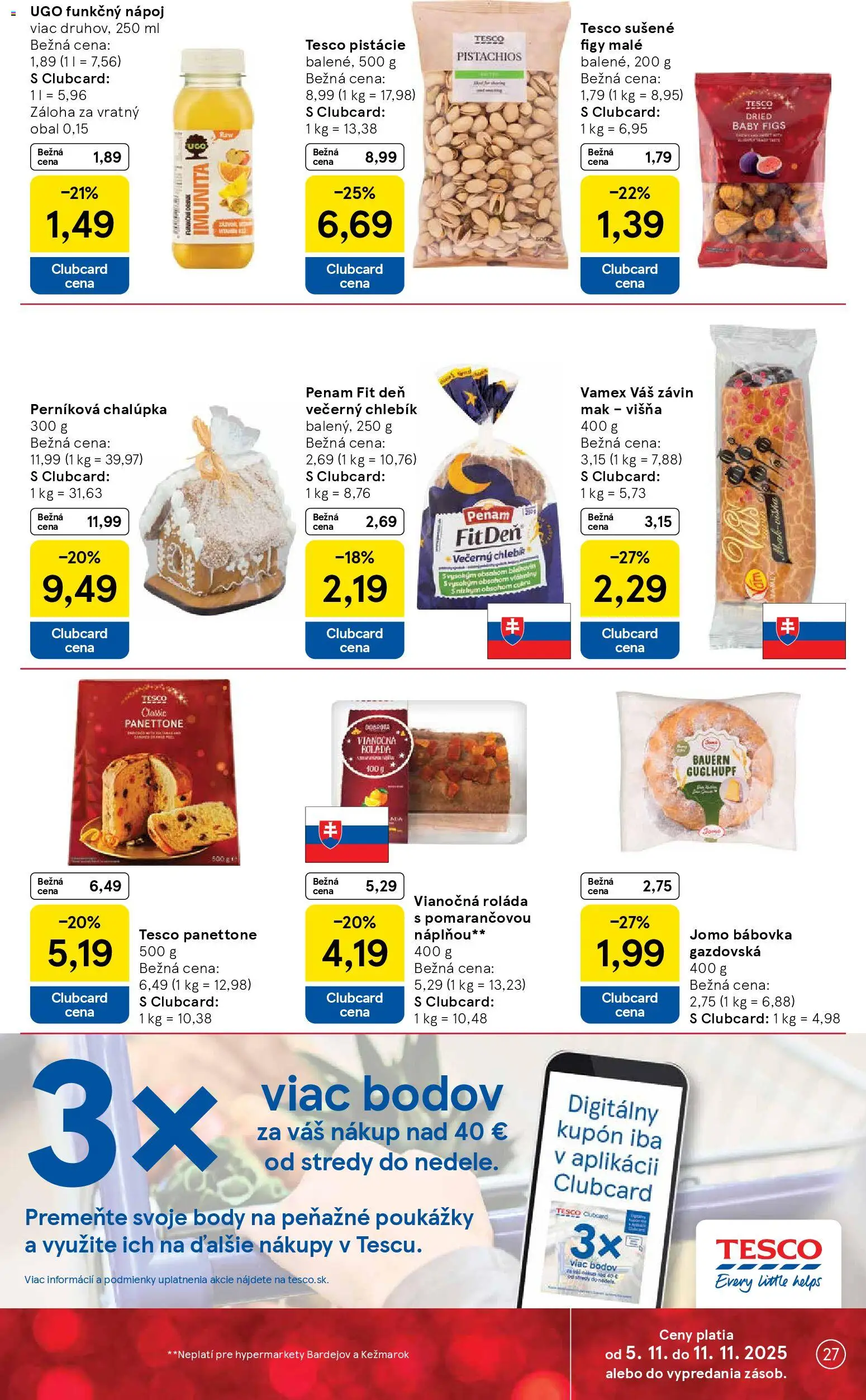 Nové Tesco akcie – leták je platný od 05.11.2025 | Strana: 27 | Produkty: Závin, Pistácie, Mak