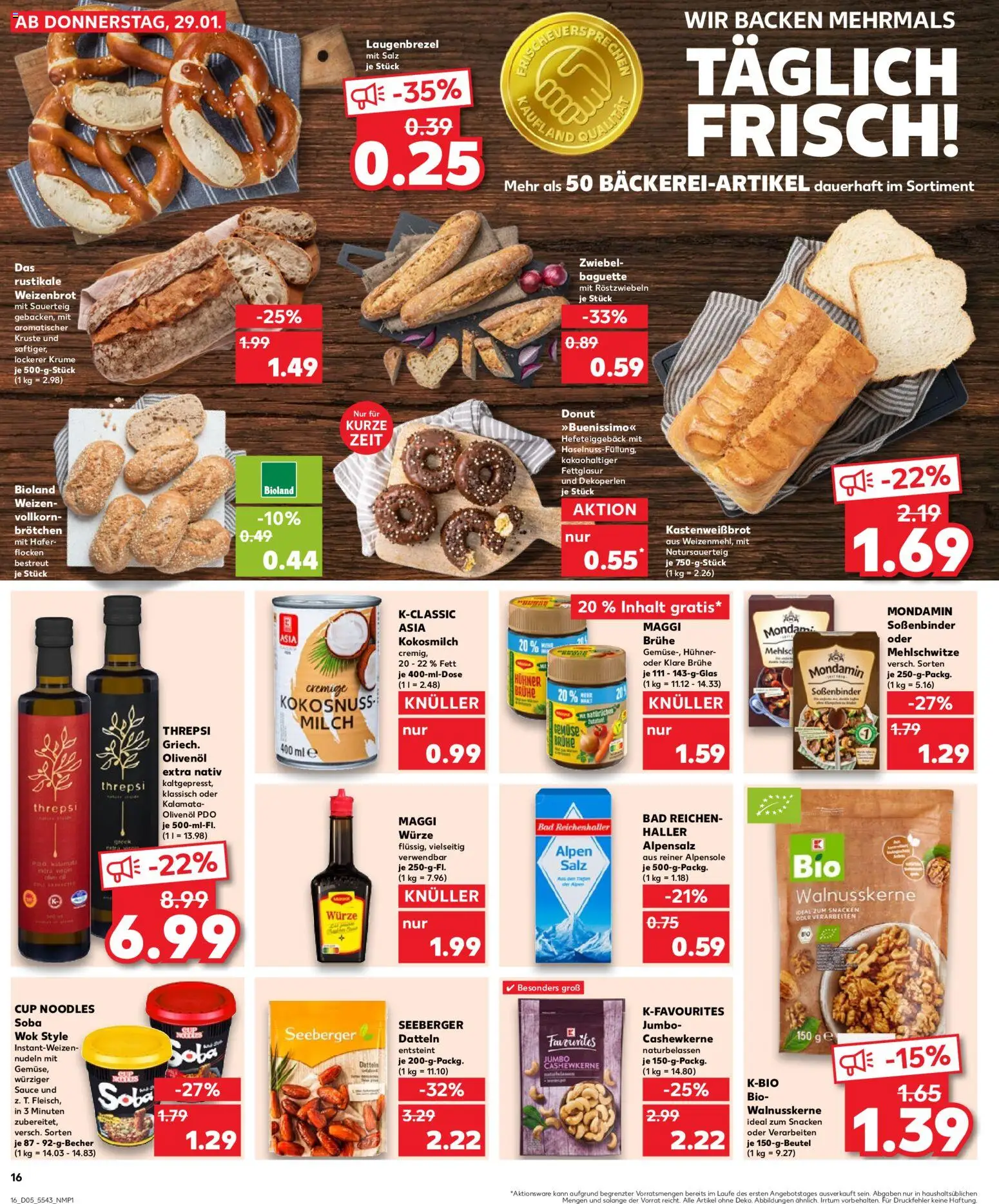 Kaufland prospekt Köln	 – gültig ab 29.01.2026 | Seite: 16 | Produkte: Maggi, Olivenol, Baguette, Nudeln