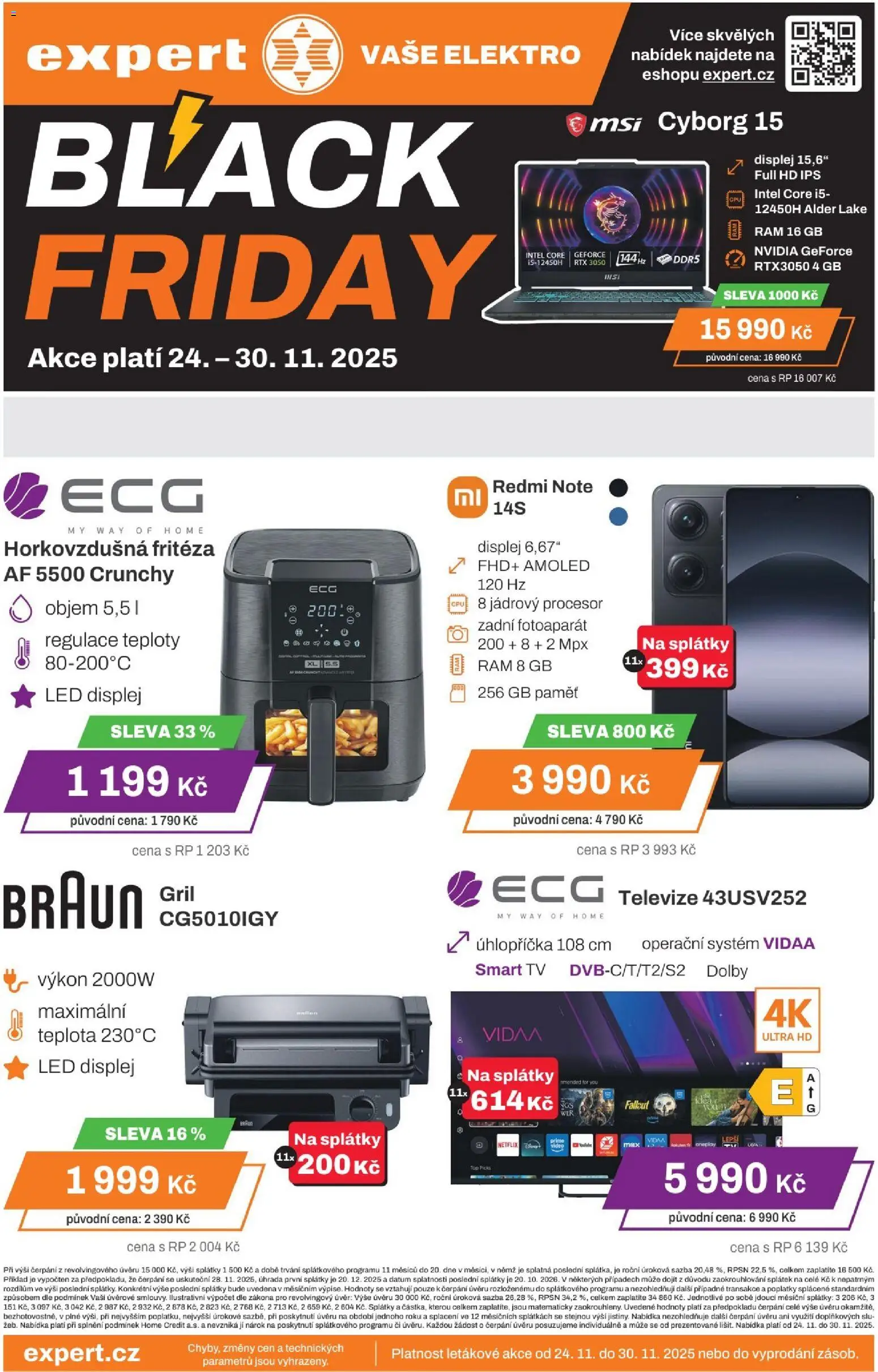 Expert elektro Black Friday od 24.11.2025 | Strana: 1 | Produkty: Fotoaparát, Gril, Televize, Fritéza