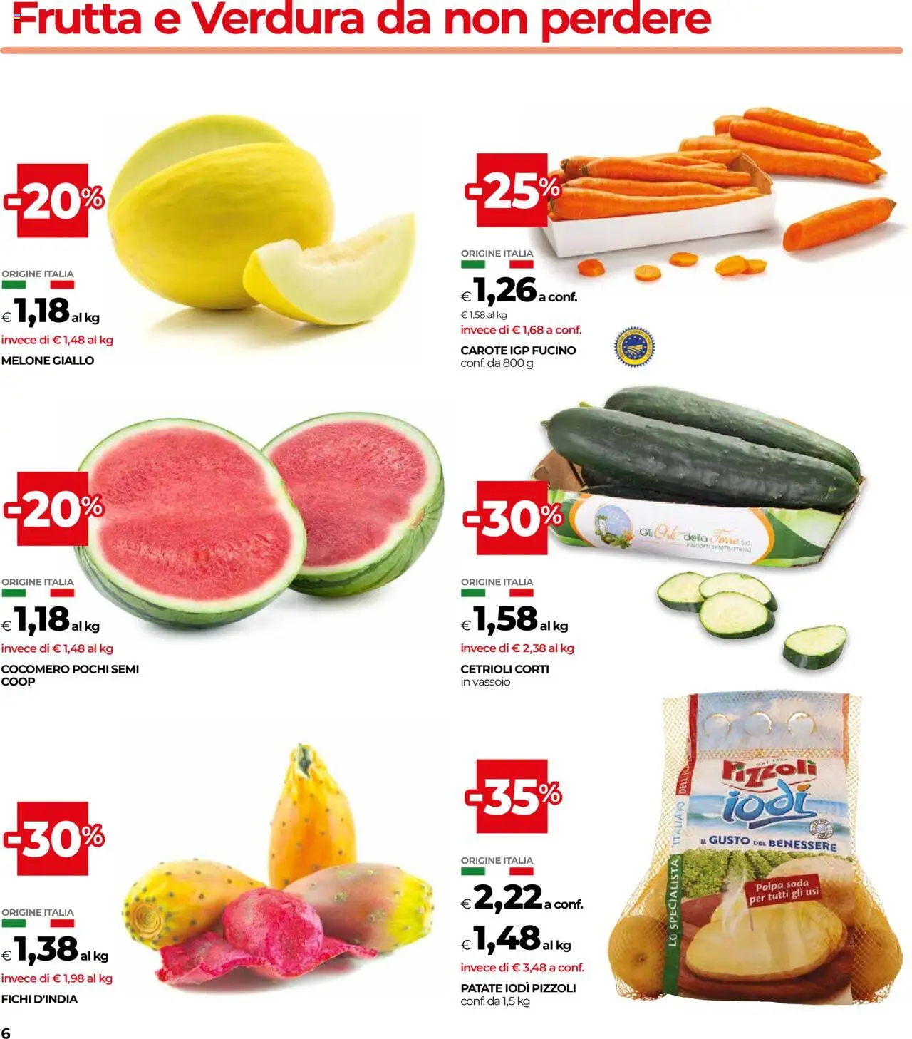 Volantino COOP del 14.08.2025 | Pagina: 6 | Prodotti: Patate, Frutta, Carote, Vassoio