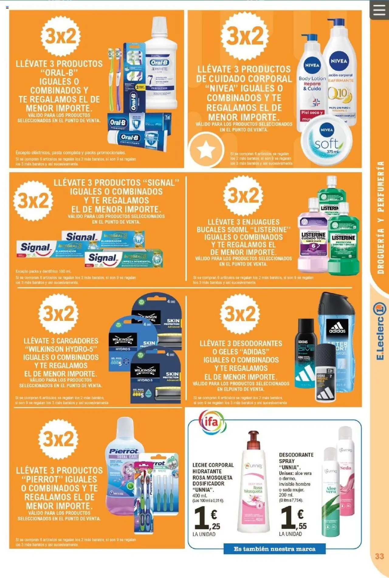 E.Leclerc folleto │ válido desde el 22.10.2025 | Página: 33 | Productos: Desodorante, Leche, Té, Body