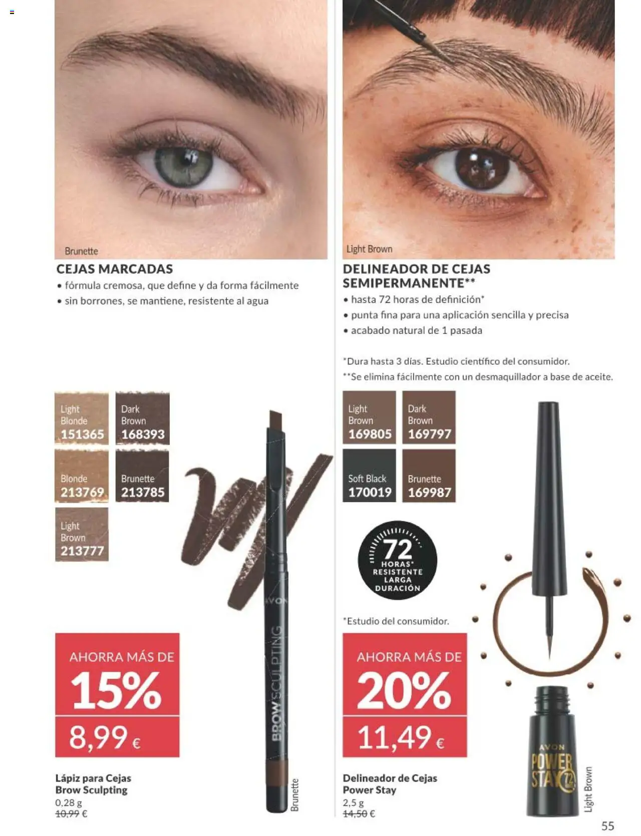 Catálogo AVON campaña 7 │ válido desde el 01.07.2025 | Página: 55 | Productos: Delineador, Desmaquillador, Delineador de cejas