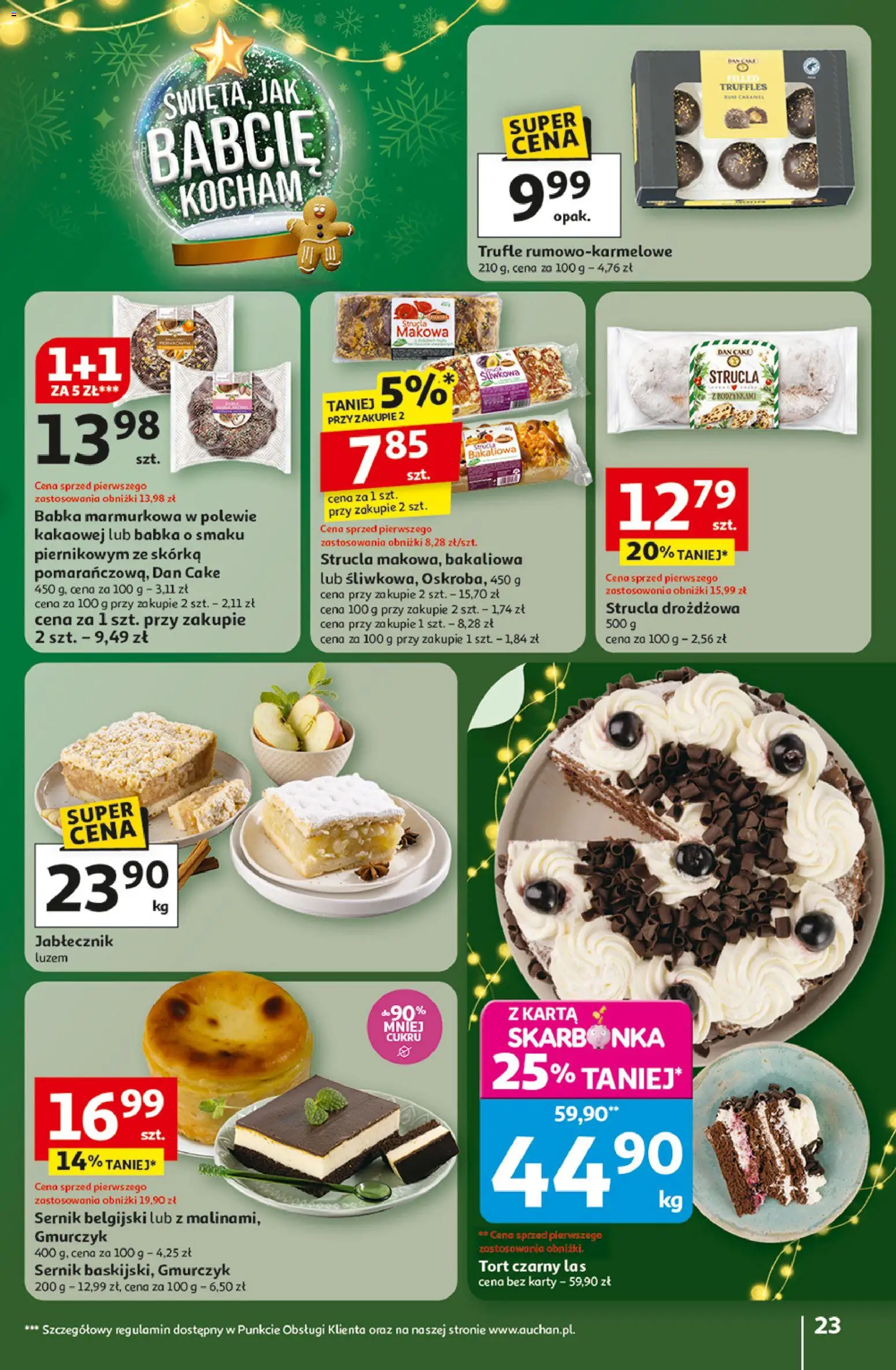 Auchan Gazetka - Święta jak babcię kocham Hipermarket od 11.12.2025 | Strona: 23 | Produkty: Karta, Tort czarny las, Babka, Babka marmurkowa