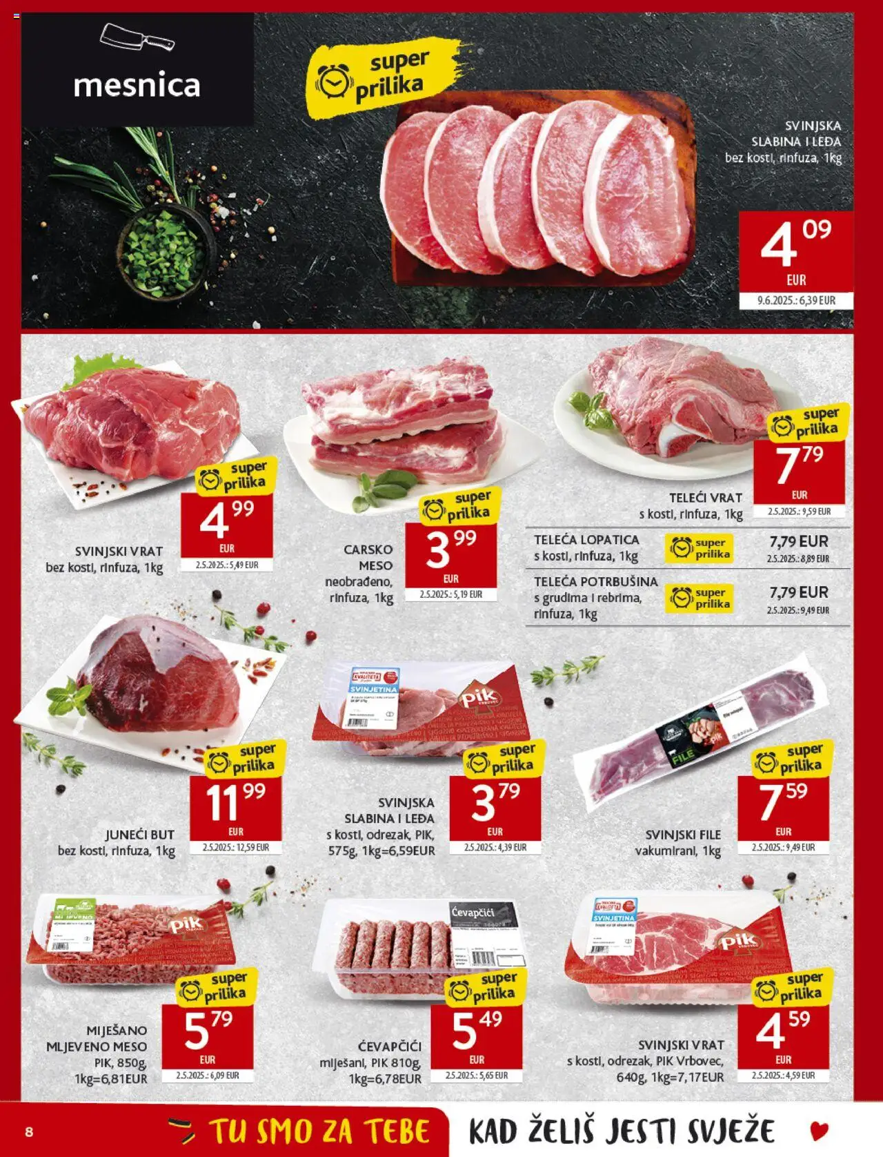 Konzum katalog | vrijedi od 27.08.2025 | Stranica: 8 | Proizvodi: Juneći but, Svinjetina, Mljeveno meso, Svinjski file